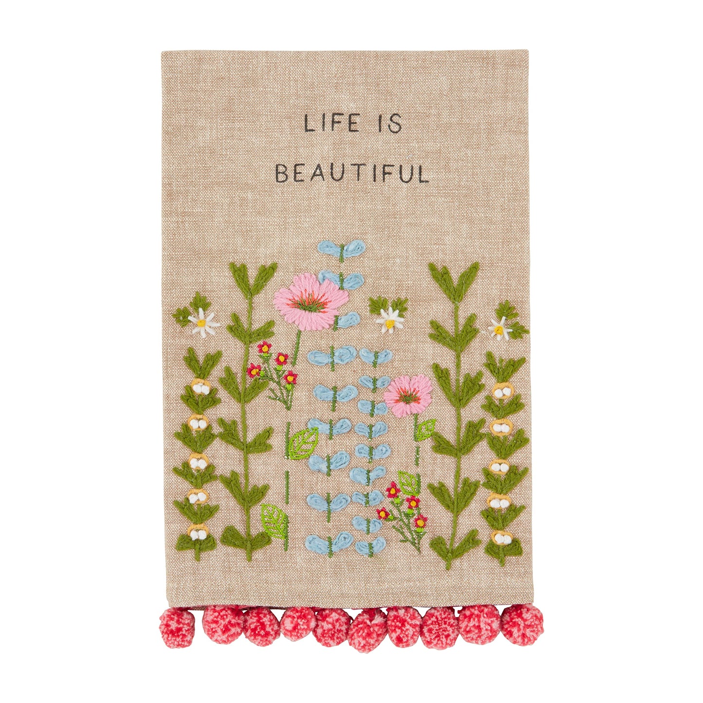 Mud Pie Life Embroidered Floral Bathroom Towel, 21'' x 14''