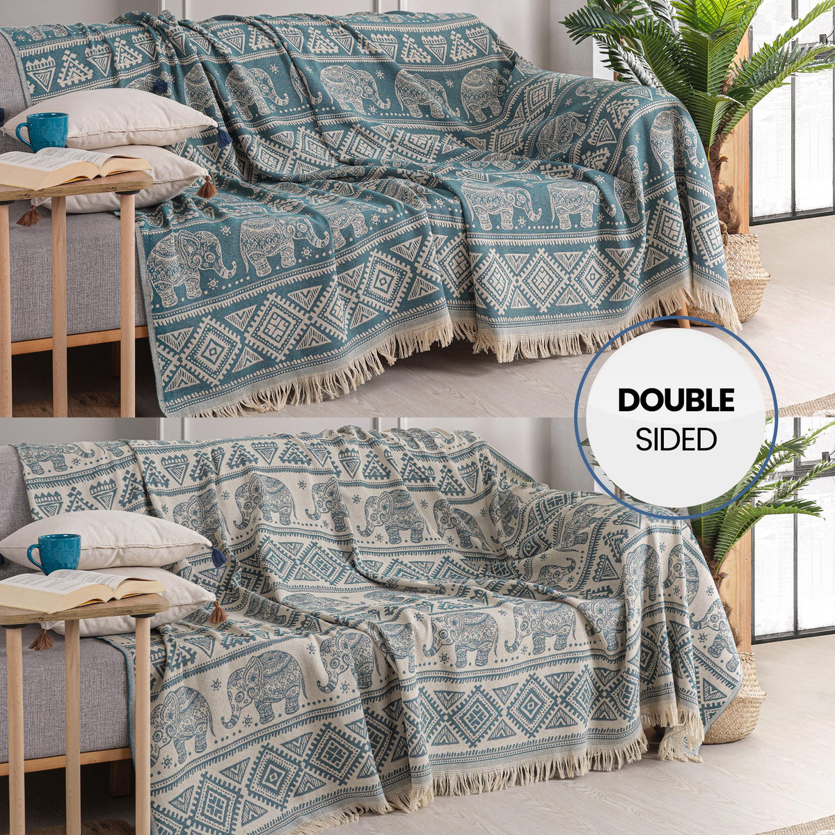Milam London Boho Throw Blanket | Bohemian Throws For King Size Beds | Reversible Bohemian Bedding | Sofa Throw Large 3 Seater | King Size Bedspread