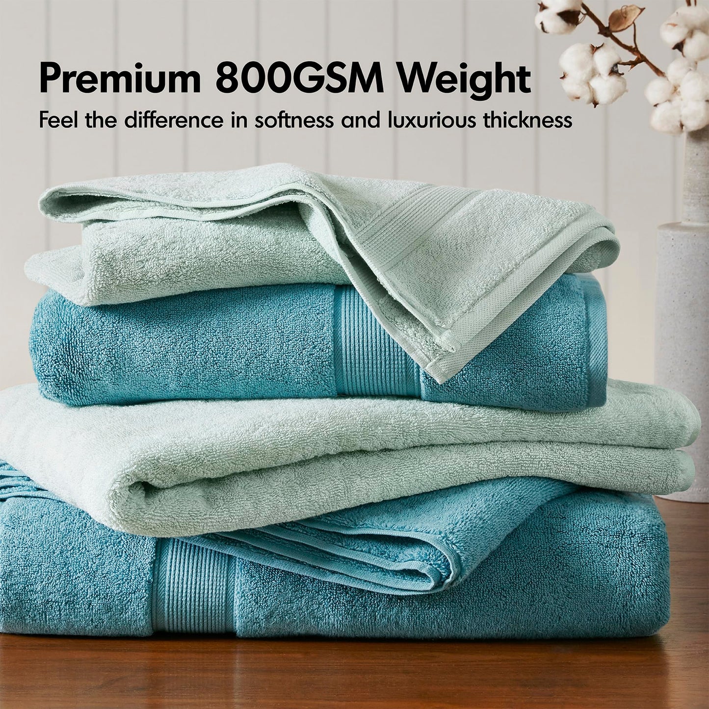 Madison Park 800GSM 100% Cotton Luxury Turkish Bath Towel Set, 8-Piece Include 2 Bath, 2 Hand & 4 Wash Towels, Aqua