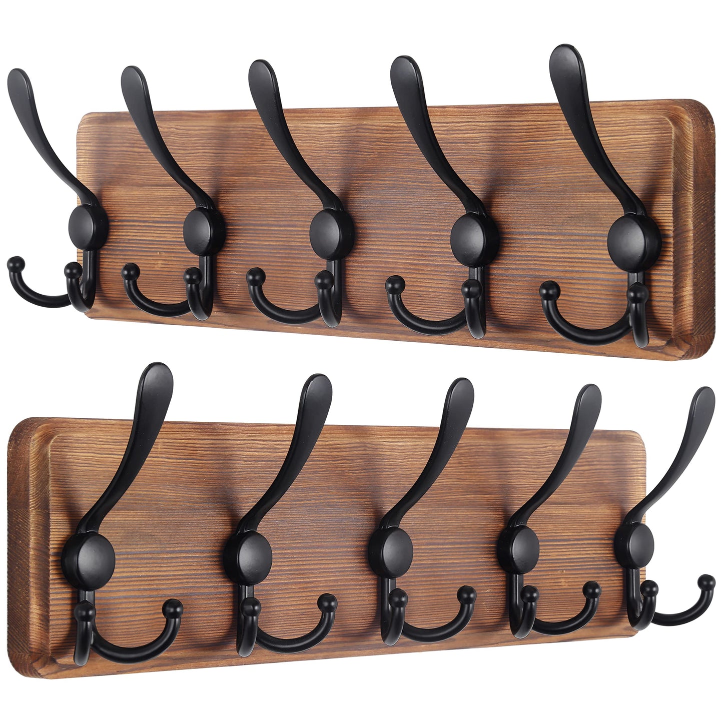 SKOLOO Coat Rack Wall Mounted - Pack of 2, Wooden, Heavy Duty, Rustic Coat Hooks for Wall, 16'' Hole to Hole
