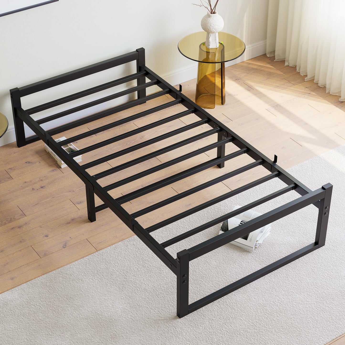 VECOCHO Bed 90 x 200 cm, Bed Frame 90 x 200 cm with Metal Slatted Frame, Black