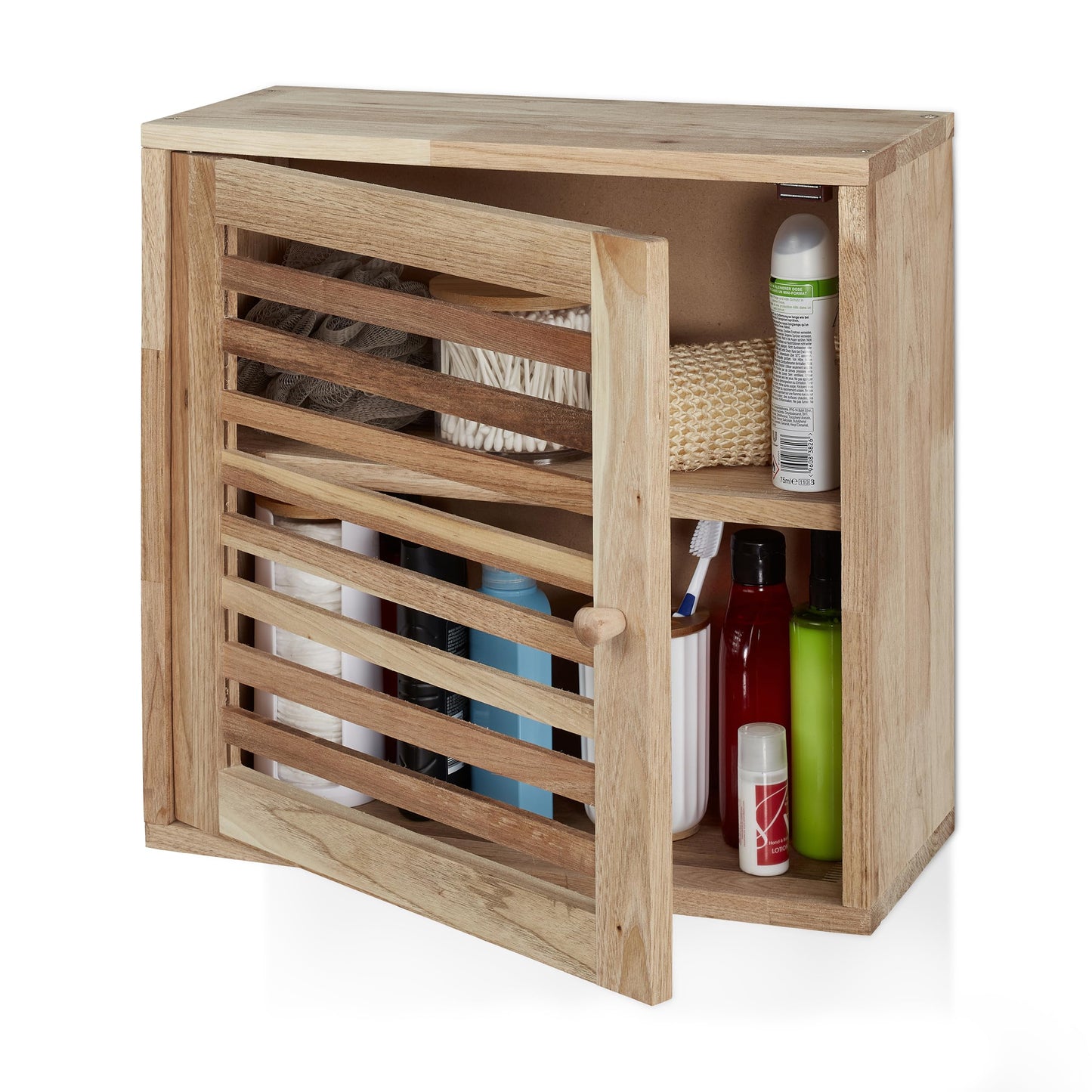 Relaxdays Wall Cabinet, 2 Levels, Door with Magnetic Lock, Narrow Wooden Storage, Bathroom, Kitchen, 42x42x18cm, Natural