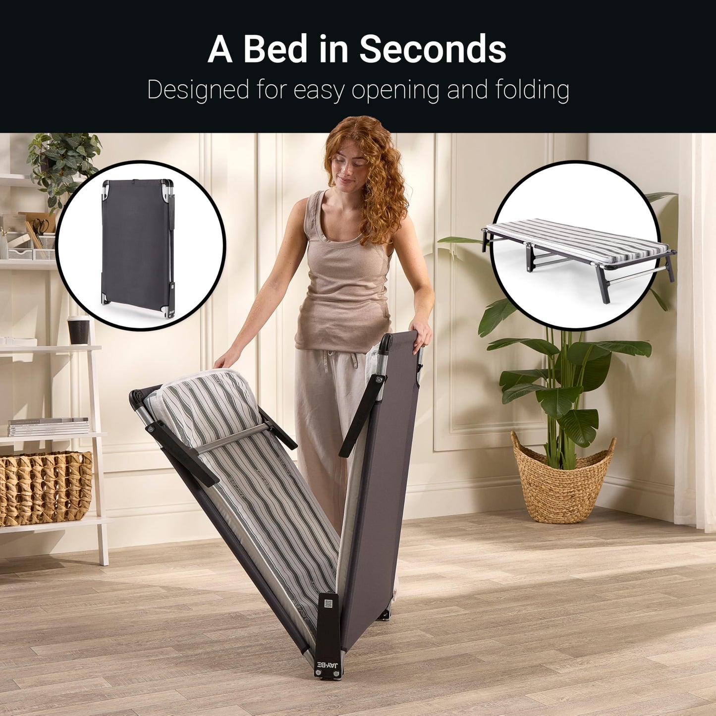 JAY-BE ME70 Mobile Folding Bed with Comfort Mattress, Single