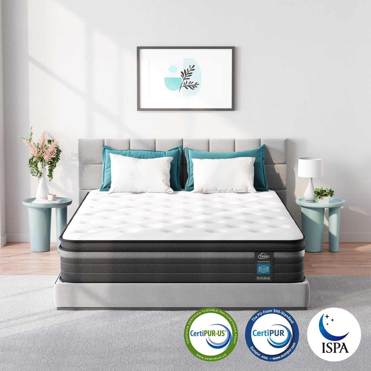 TeQsli Individually Pocket Sprung King Mattress 5FT with Soft Fabric, 9 Inch Hybrid Mattress King for Pressure & Back Pain Relief