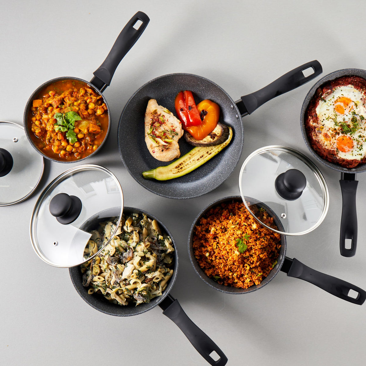 Russell Hobbs RH02814EU7 Metallic Marble Cooking Pan Set - Non-Stick 5 Piece Kitchen Cookware, 20/24cm Frying Pans, 16/18/20cm Saucepans, Tempered