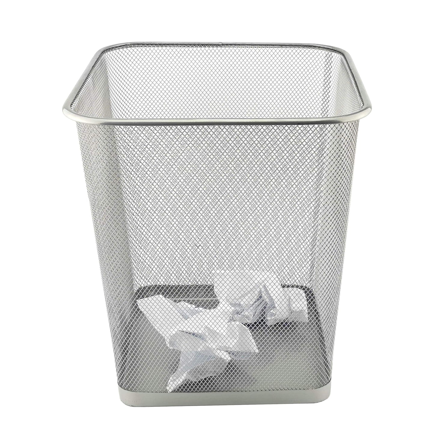 D.RECT Metal Mesh Waste Bin 18L – Silver Rubbish Bin for Office, Bedroom & Home – Durable Steel Frame, Breathable Mesh, Leak-Proof Bottom