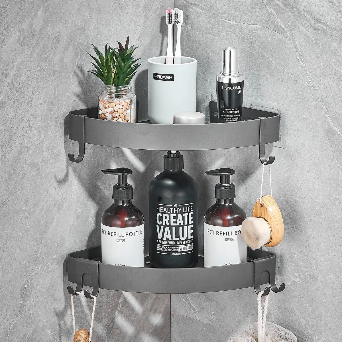 TRUSTLIFE Shower Storage Bathroom Shelf Shower Corner Caddy No Drilling Shower Organiser with Hooks, Wall Mounted Bath Shelf for Bathroom, Wetroom - 2