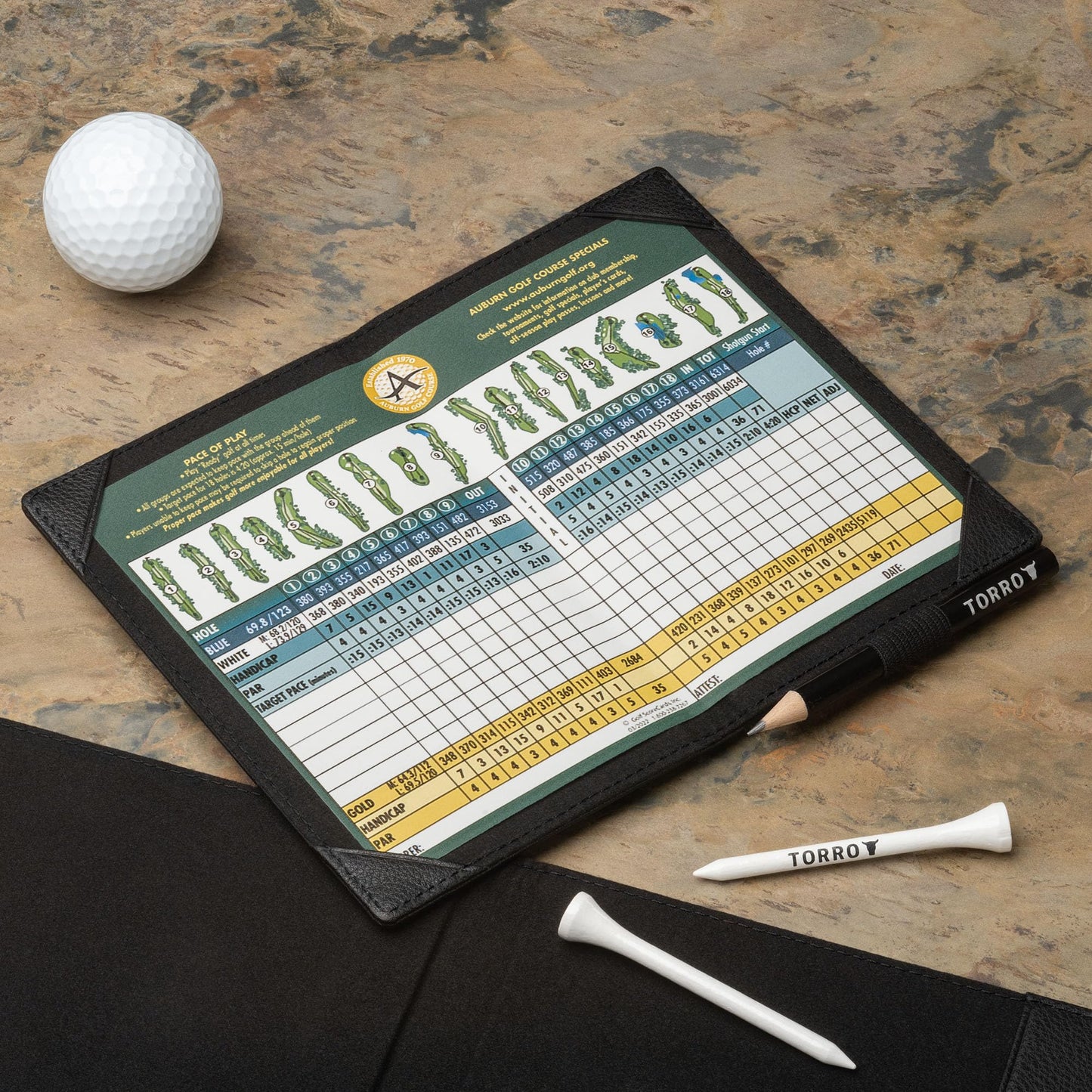 TORRO Golf Scorecard and Yardage Book Holder ? Genuine Leather Golf Score Card and Yardage Wallet with Pencil Loop (Black)
