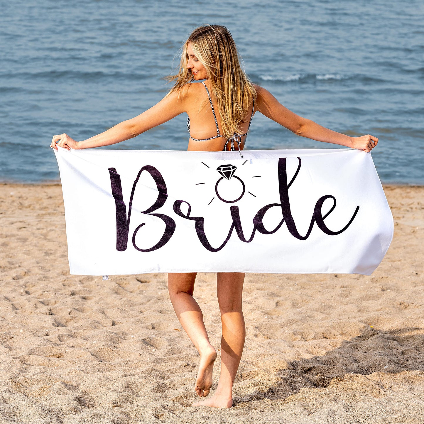 Ethisa Bride Beach Towel for Honeymoon and Bachelorette Party - Classic Design for Beach Bachelorette Party - Mrs Beach Towel for Bride To Be