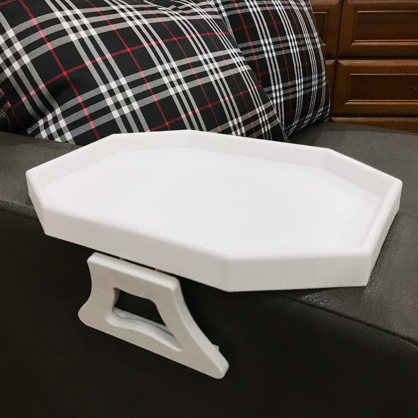 Clip-On Side Table for Sofa Armrest, Couch Tray for Drinks & Snacks(White)