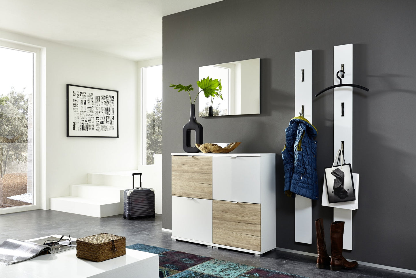 Germania Coat Rack Panel 3255, with fold-out coat hooks, in White High Gloss, 15 x 170 x 4 cm (WxHxD), 3255-84
