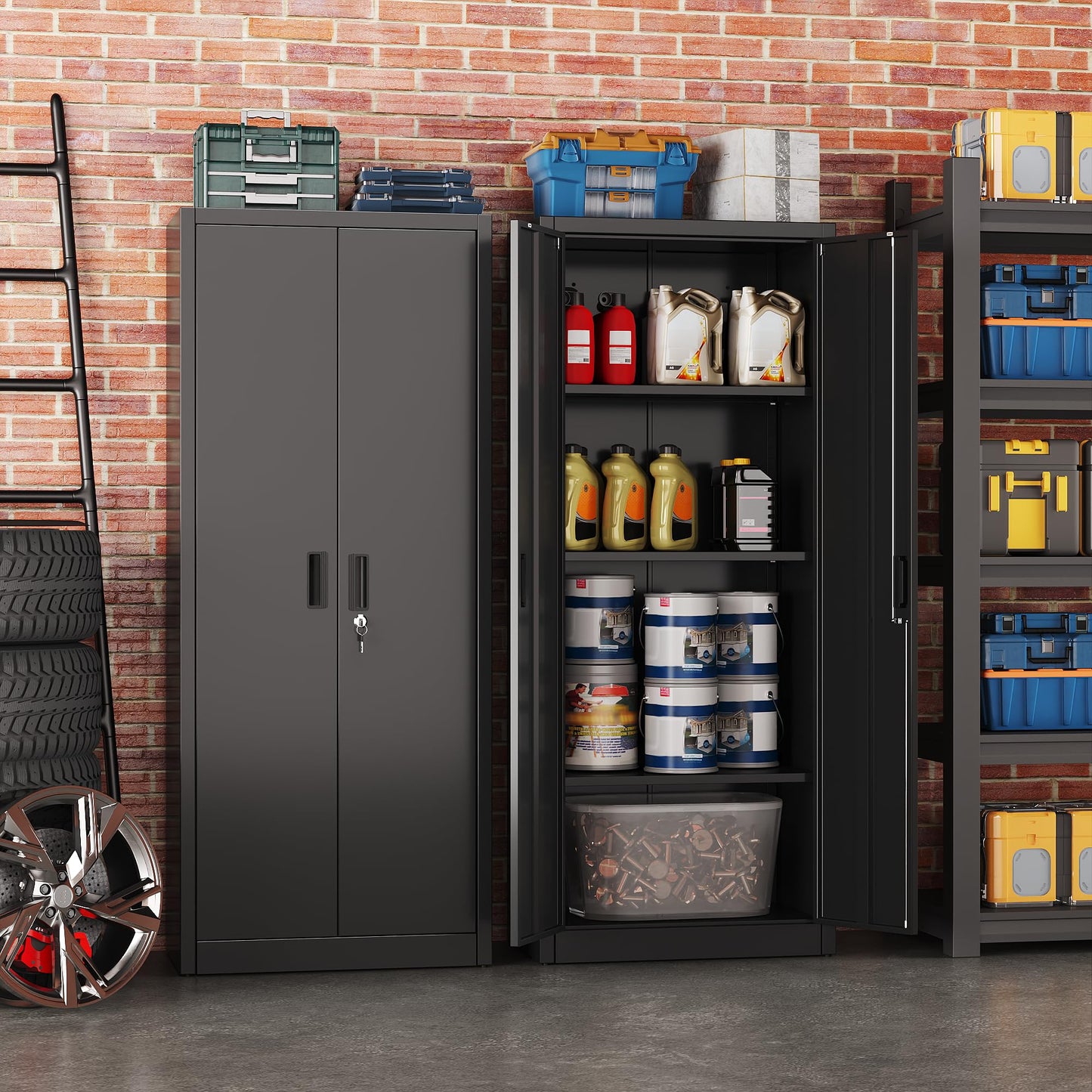 FlairVibe Metal Storage Cupboard with 2 Door and 3 Adjustable Shelves,Black