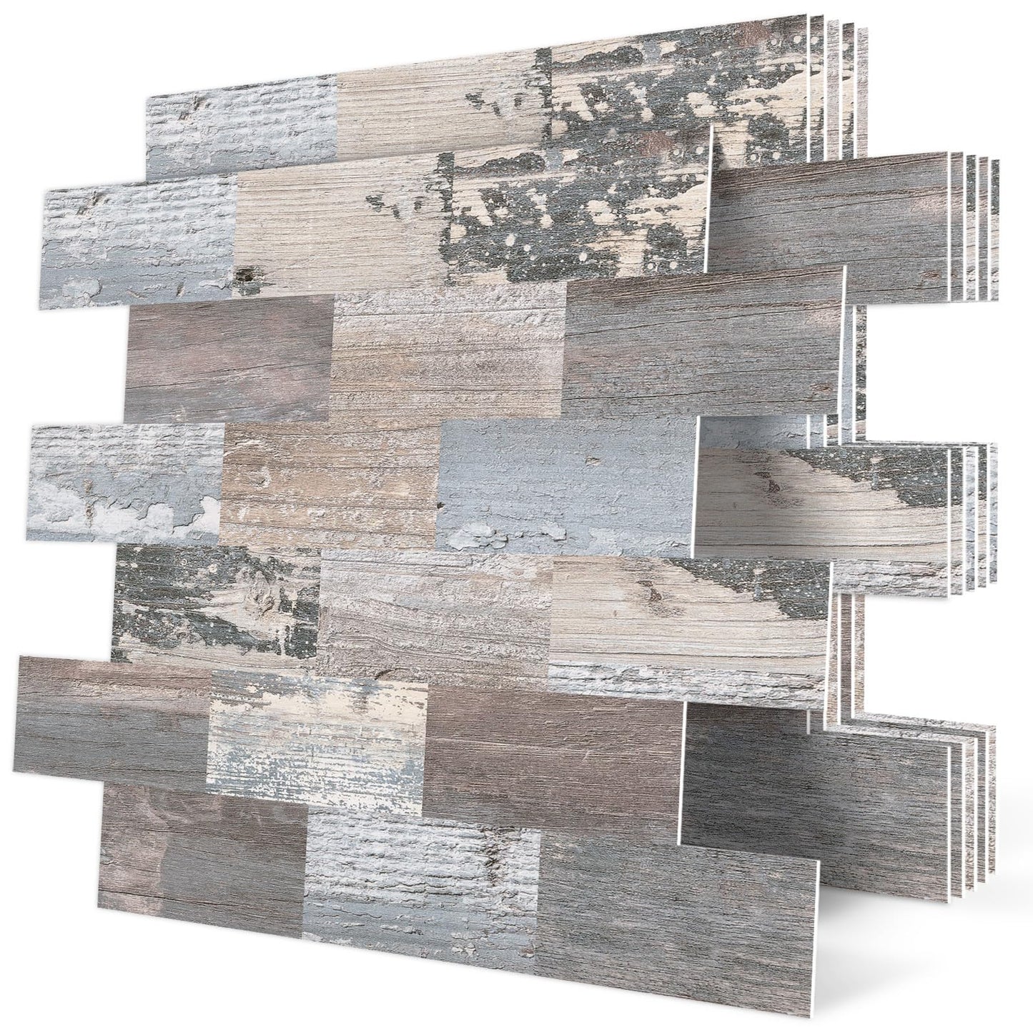 DEWOO 20-PCS Peel and Stick on Self Adhesive Wall Tiles for Kitchen Splashback Sticky Rustic Wood Effect PVC Covering Panels (13.5" x 11.4")