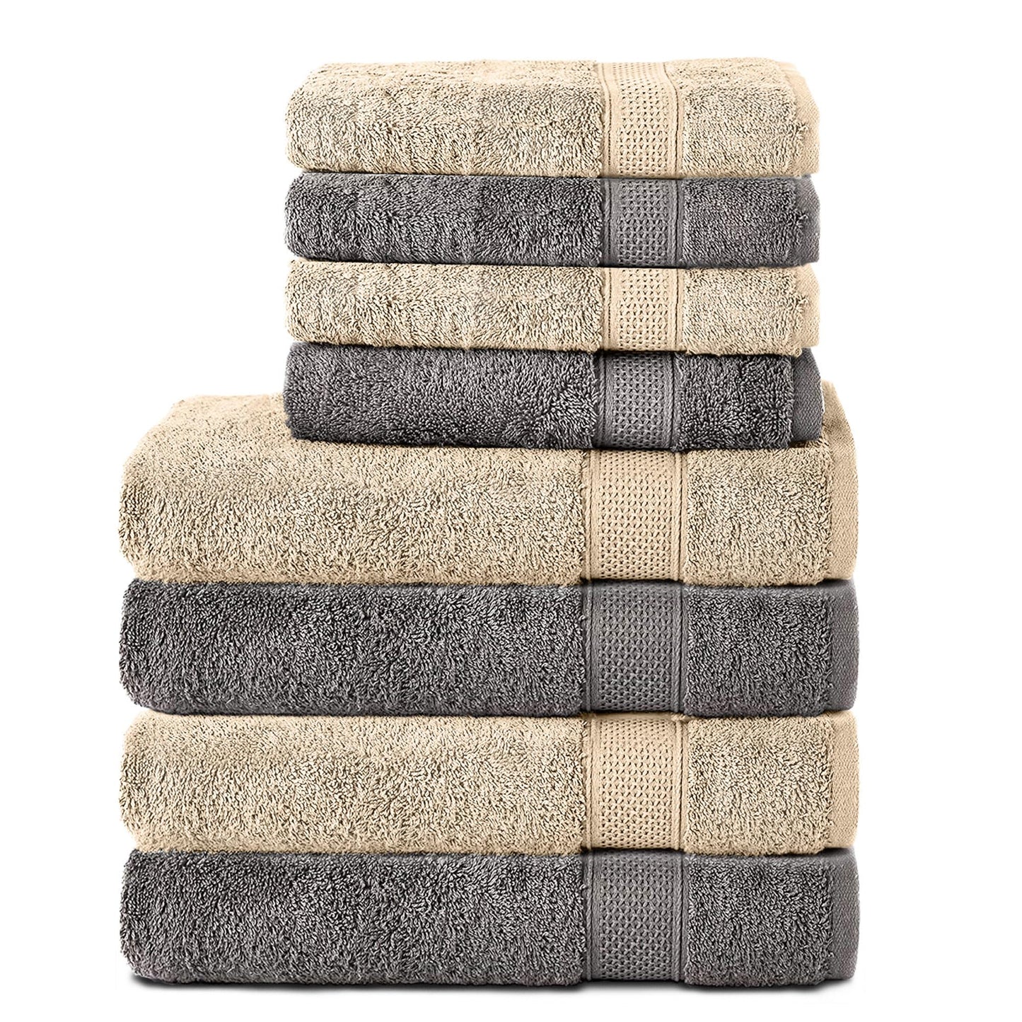 Komfortec Set of 8 Hand Towels 100% Cotton, 4 Bath Towels 70 x 140 cm and 4 Hand Towels 50 x 100 cm, Terry Towelling, Soft, Towel, Large,