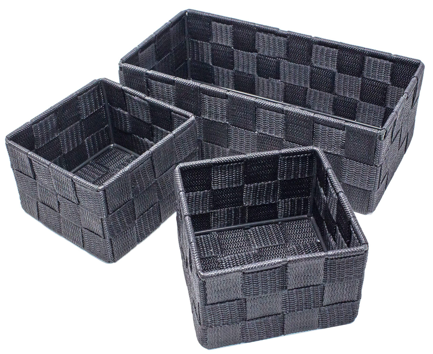 Storage Baskets, 3 Pack, Grey, Storage Baskets Sets, Woven Boxes for Home, Kitchens, Offices, Cupboards, Bathrooms, Shelves, Boxes