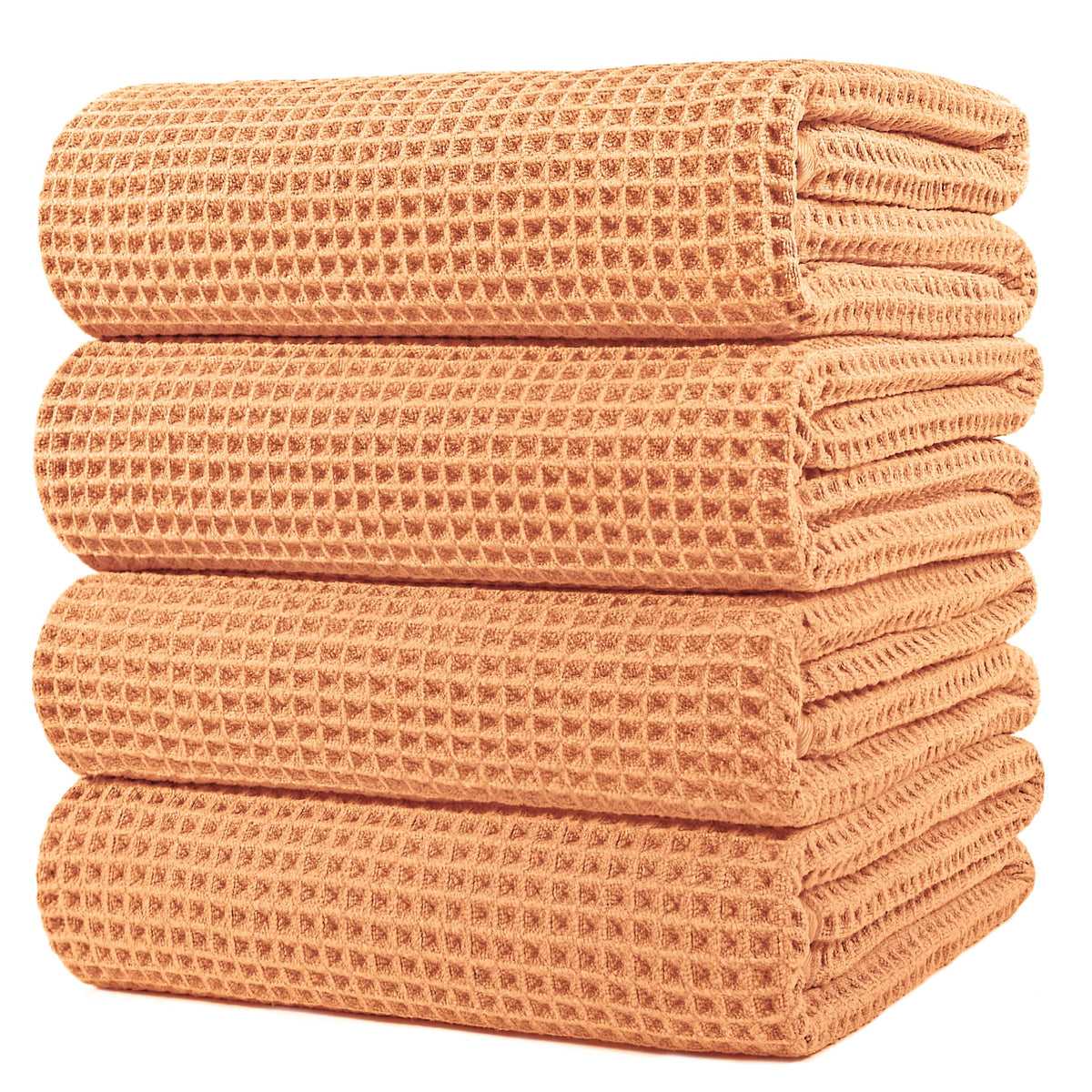 POLYTE Microfibre Oversize Quick Dry Lint Free Bath Towel, 152 x 76 cm, 4 Pack (Orange, Waffle Weave)