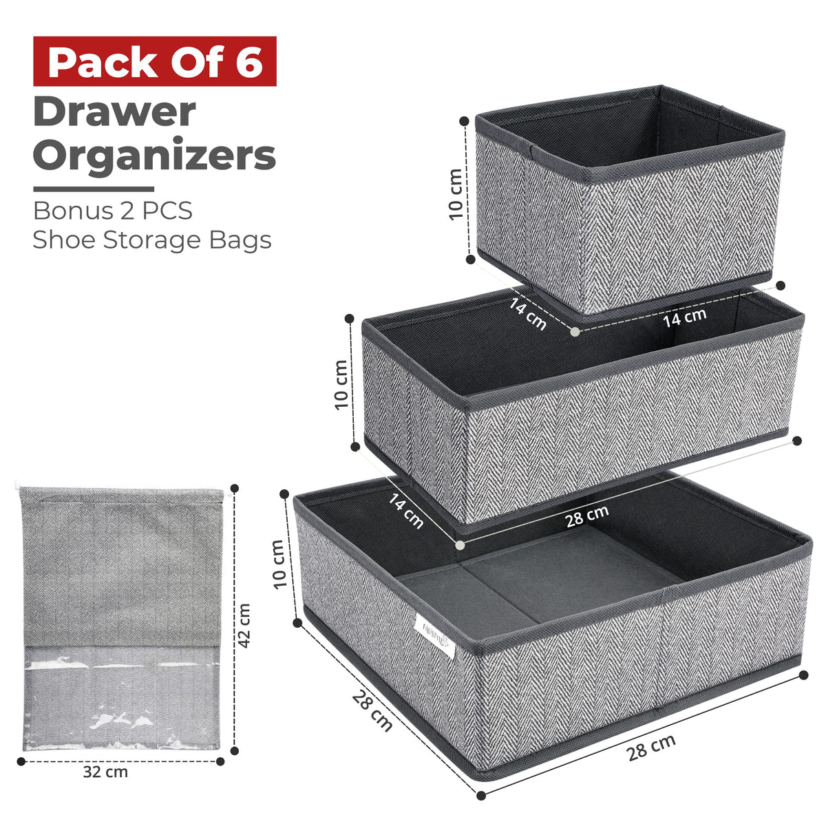 Faustyle Drawer Organisers – Pack of 6 wardrobe storage organizer with Sturdy Fabric & Foldable Cardboard Inserts - Organiser storage for Underwear