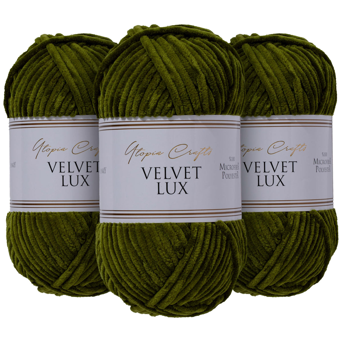 Utopia Crafts Velvet Lux Chenille Super Soft Chunky Yarn for Knitting and Crochet Yarn 3X 100g (Dark Olive)