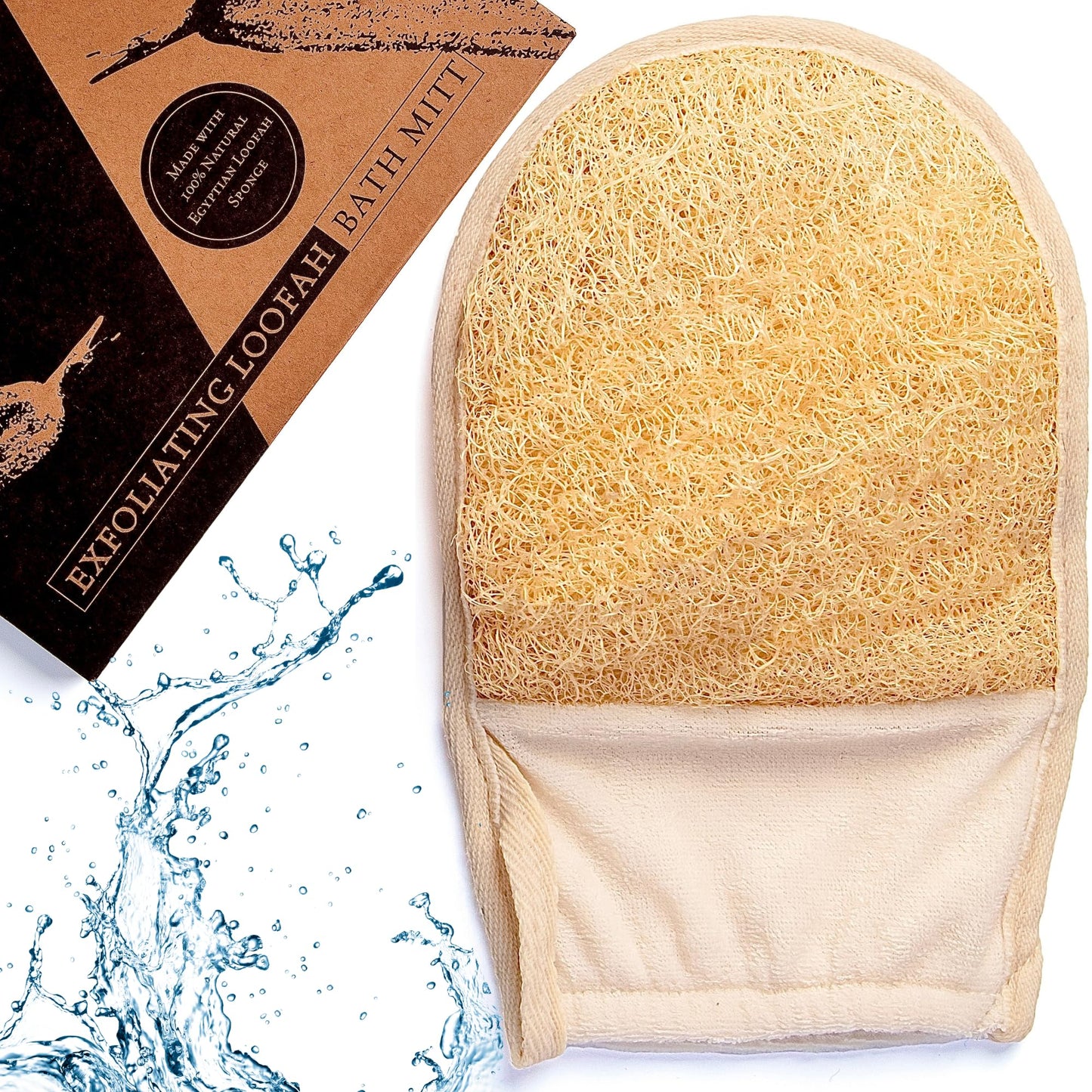 100% Natural Loofah Mitt, [UK Brand] Exfoliating Mitt Made with Eco-Friendly Egyptian Loofa Sponge, Body Exfoliator Luffa Glove for Shower and Bath -