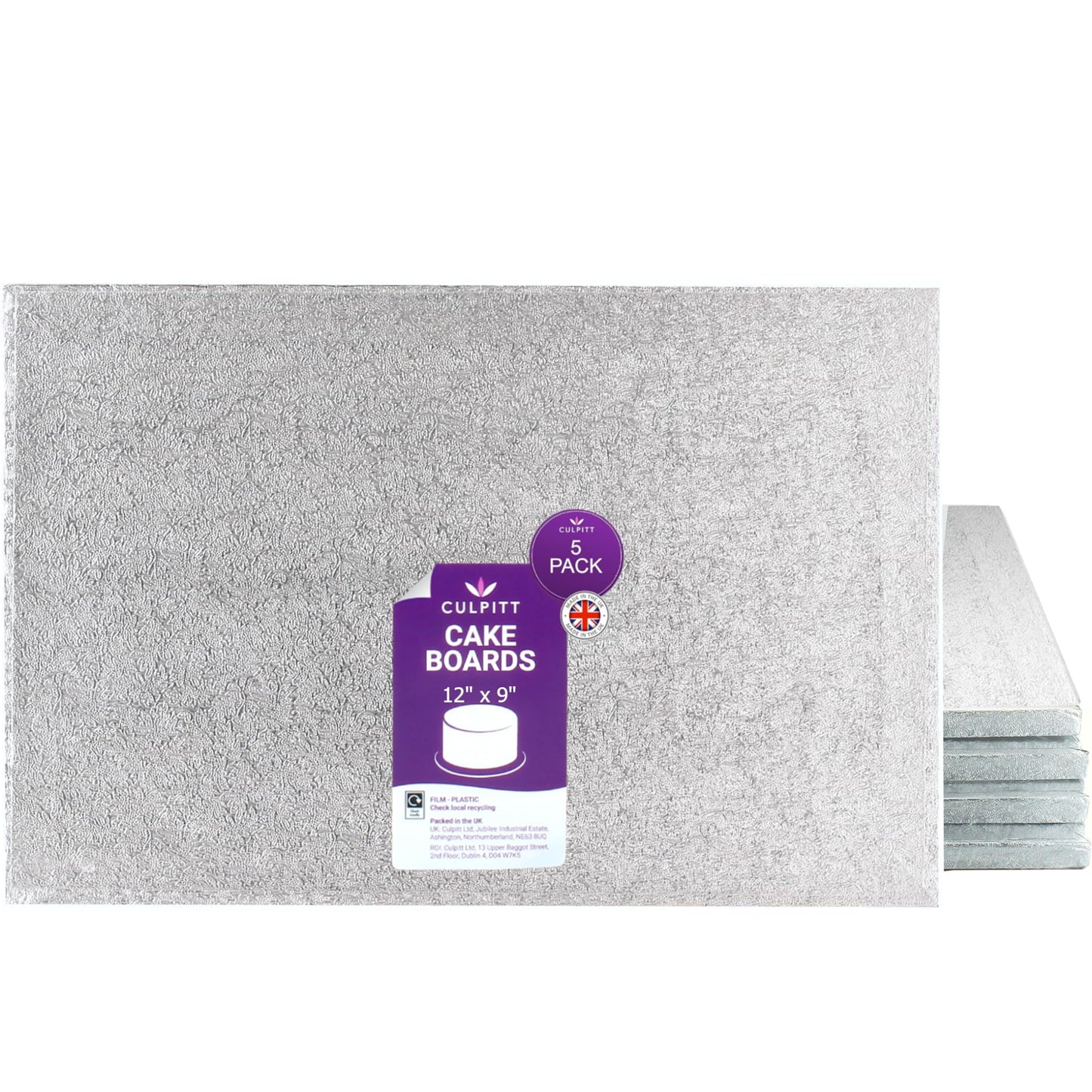 Culpitt 12" x 9" Cake Board | 5 Pack | Oblong Cake Drum, Rectangular, 0.5 Inch (13mm) Thick, Pack of 5 Boards For Tray Bakes, Cakes, And Cupcake