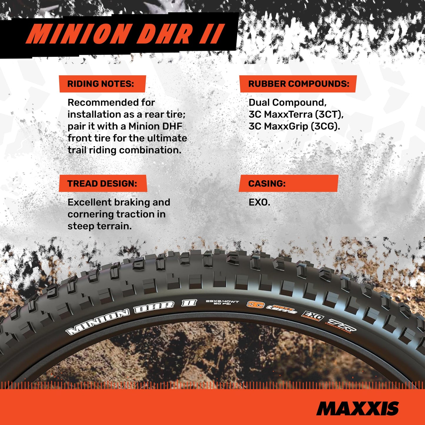 Maxxis Minion DHR2 Folding Dual Compound Exo/tr Tyre - Black, 27.5 x 2.60-Inch