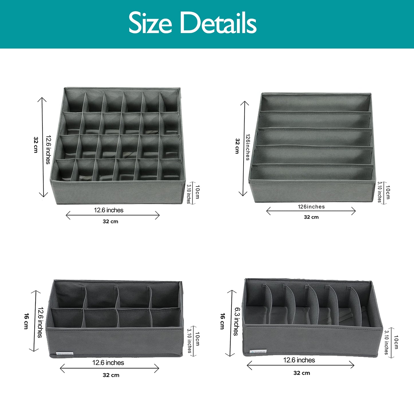 SabMak Underwear Drawer Organiser Divider – Bedroom Storage Boxes for Bras, Underwear, Socks, Ties, Baby Cloths, Wardrobe Clothes Organiser (set of 4)