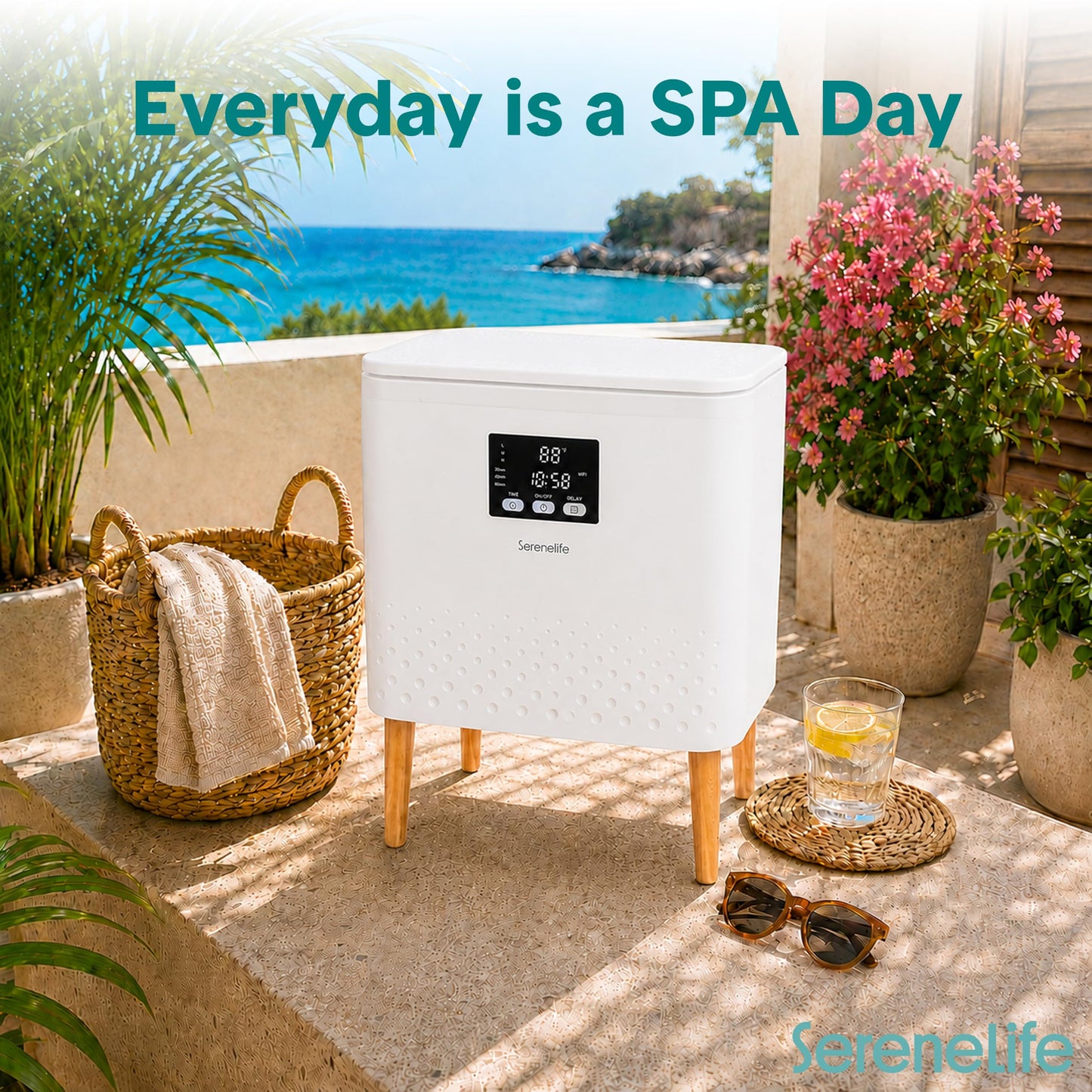 SereneLife Towel Warmer 20L Bucket – Wi-Fi Heater, Large Capacity Hot Spa & Blanket Warmer with Auto Shut Off, Energy Efficient, White