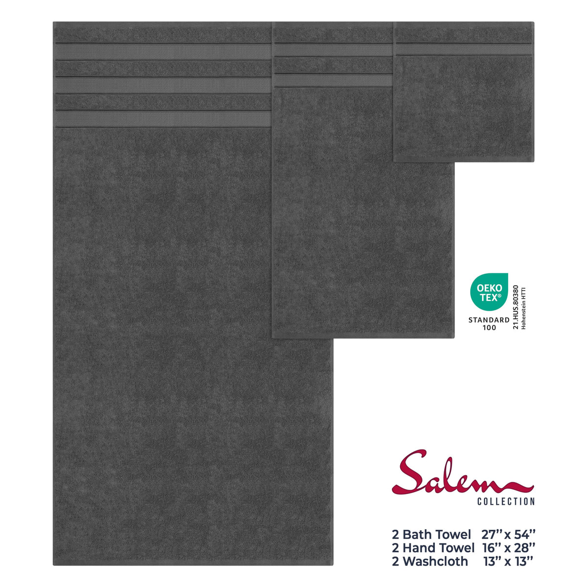 American Soft Linen Bath Towel Set, Luxury Salem Collection 100% Turkish Combed Cotton 6 Piece Towel Set