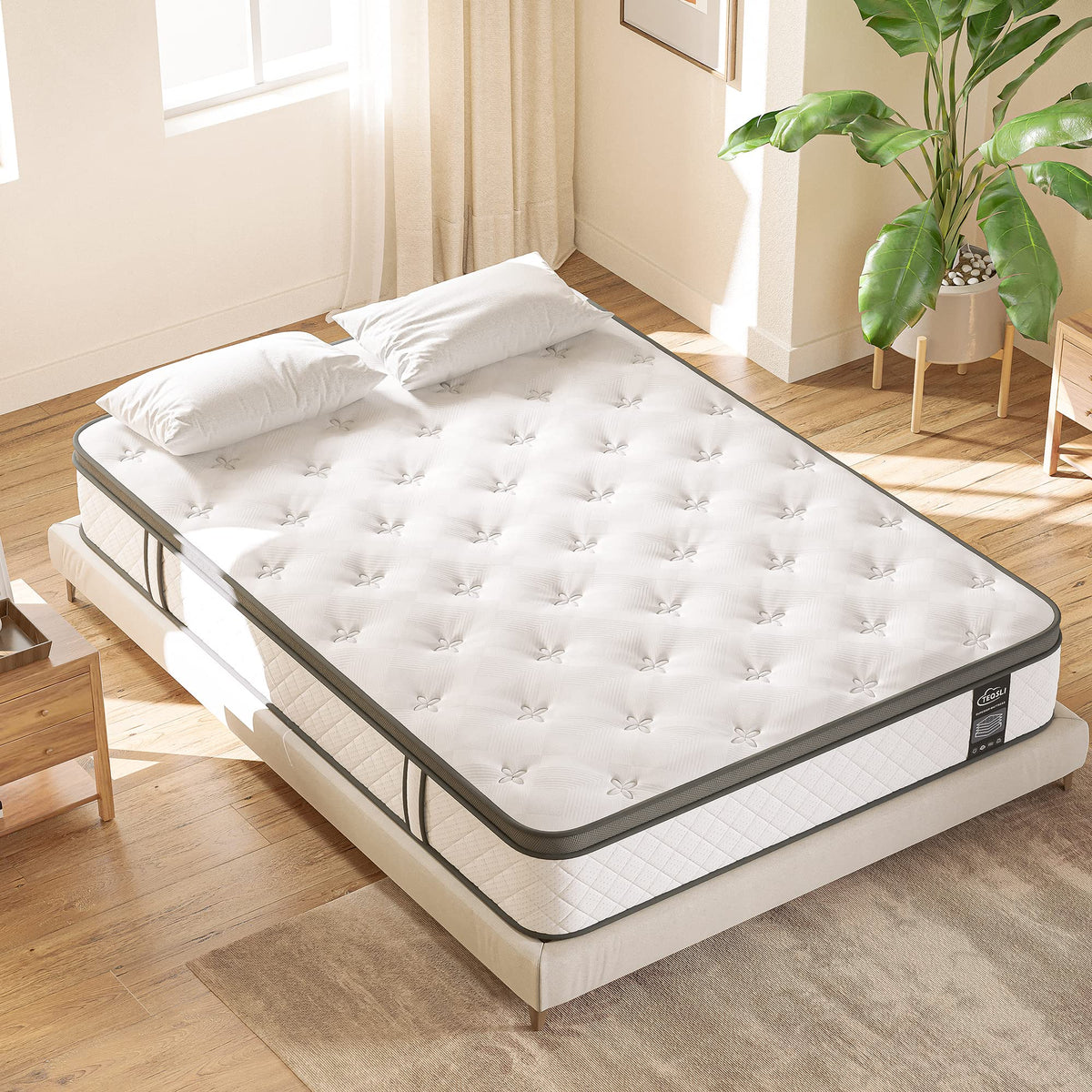 TeQsli 10 Inch Single Mattress Hybrid Medium Firm 7 Zone 90x190x25cm