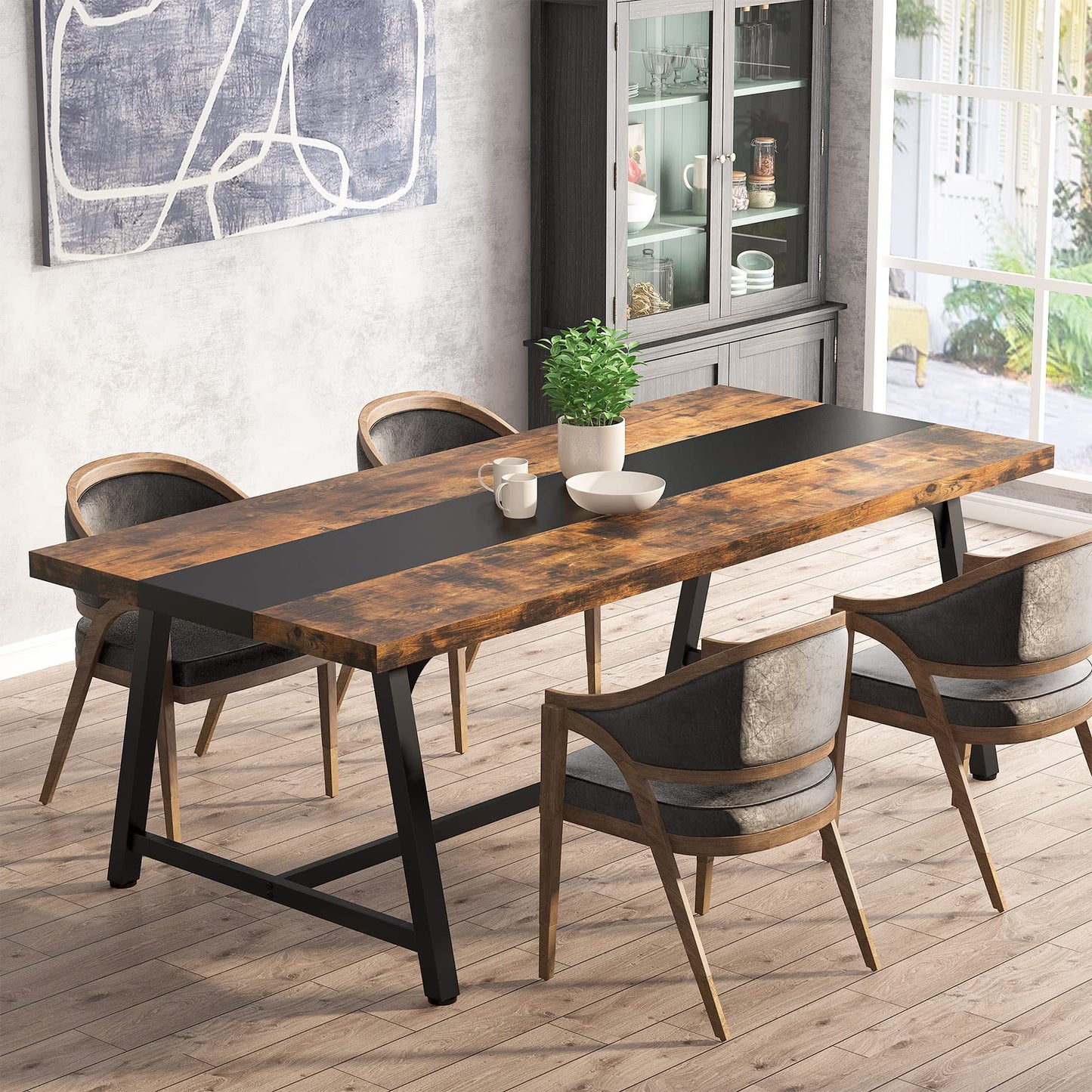 Tribesigns Dining Table for 8 People, 70.87-inch Rectangular Wood Kitchen Table with Strong Metal Frame