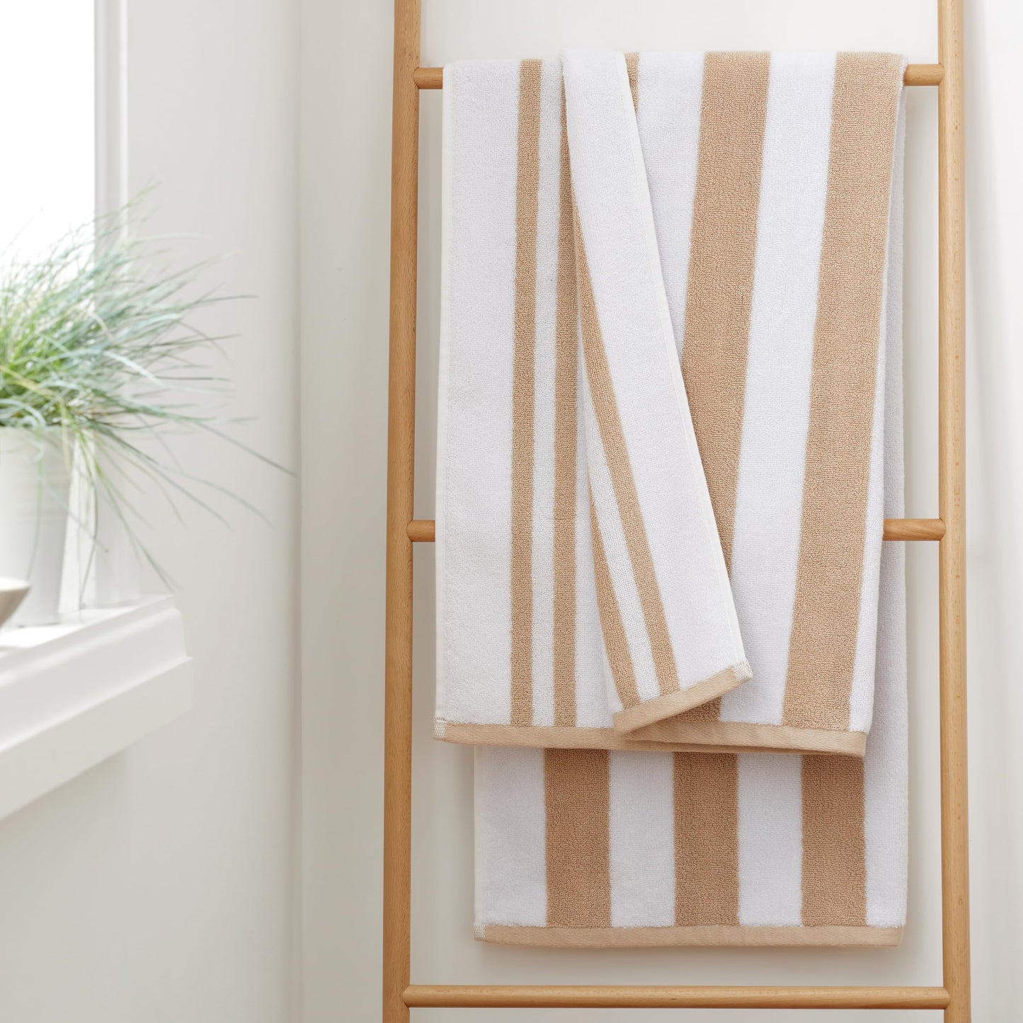 Bianca Reversible Stripe 70x120cm Cotton Jacquard Bath Towel Natural