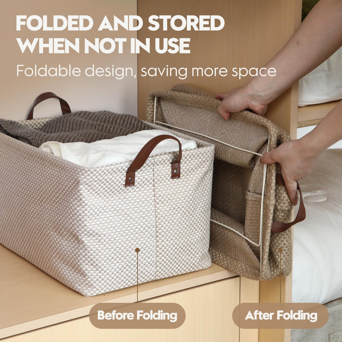 Sea Team Square Jute Storage Basket Internal Frame Structured Organizer