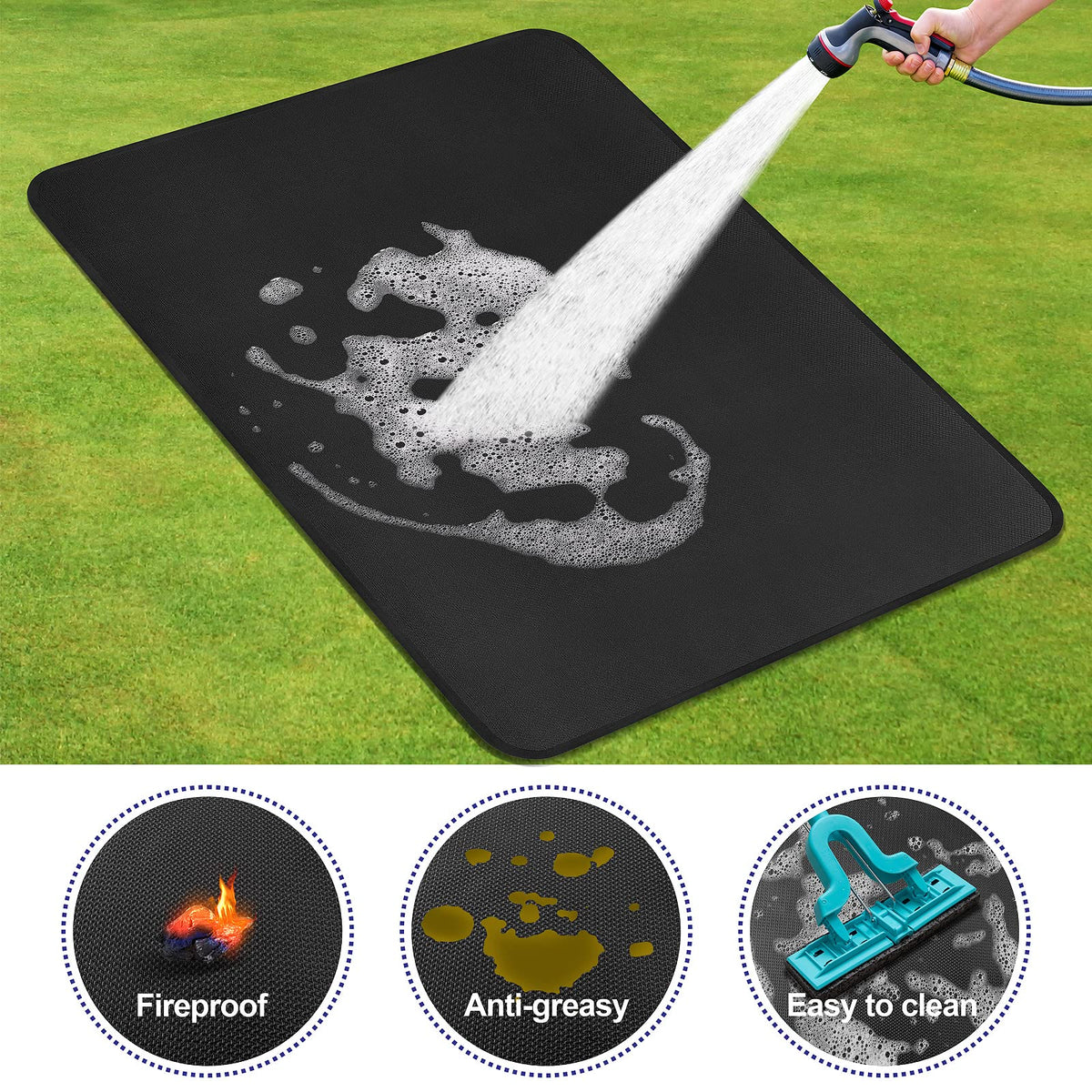 GanKe Under Grill Mat 152 x 100 cm BBQ Floor Mats Fire Retardant Rugs Deck Patio Protector, Fireplace Mat Fire Pit Mat, Fireproof OilProof Durable