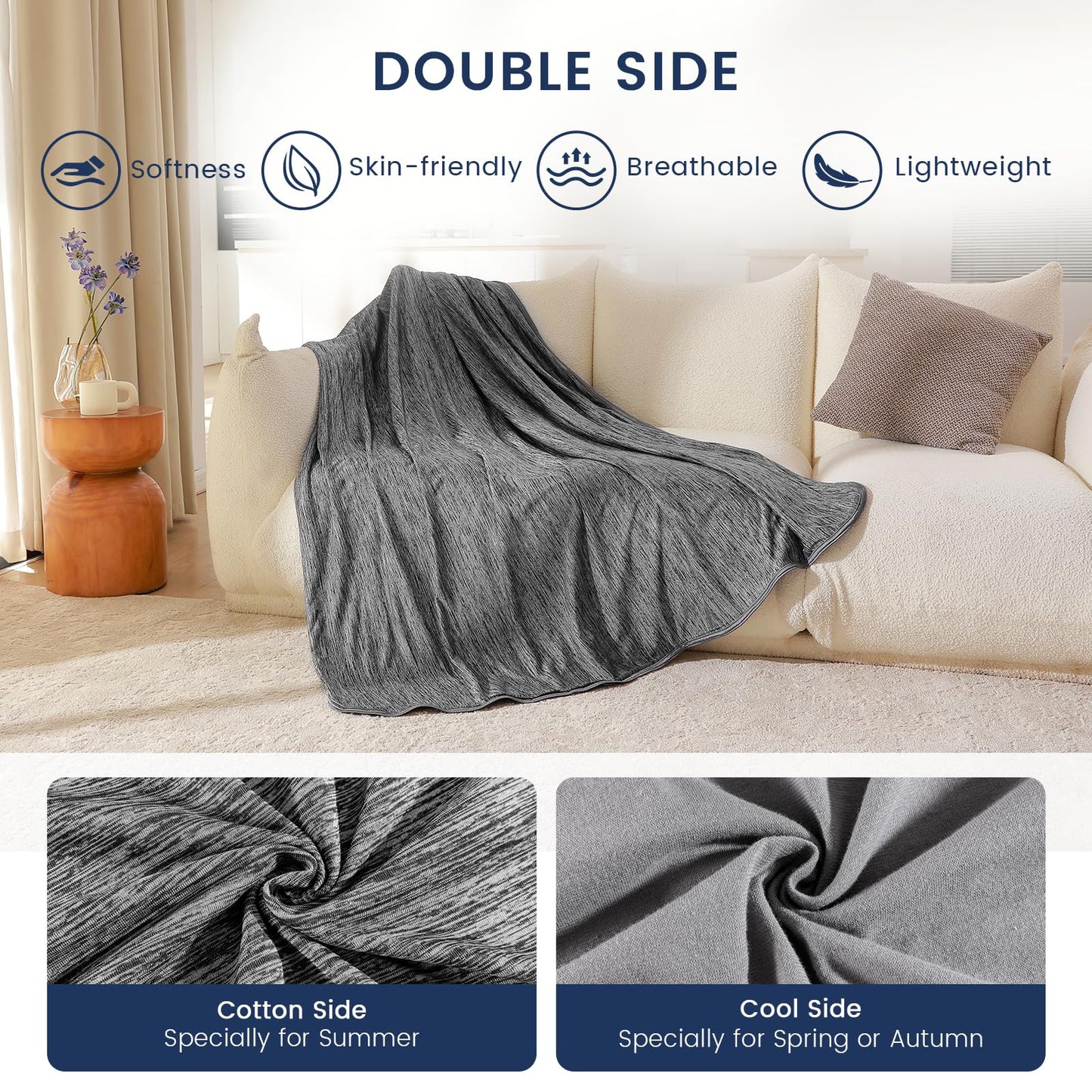 Danctec Cooling Blanket for Night Sweats, Summer Throw for Hot Sleepers, Q-Max>0.45 Cool Fiber for Bed Couch Sofa Travel Adult Kids, Lightweight,
