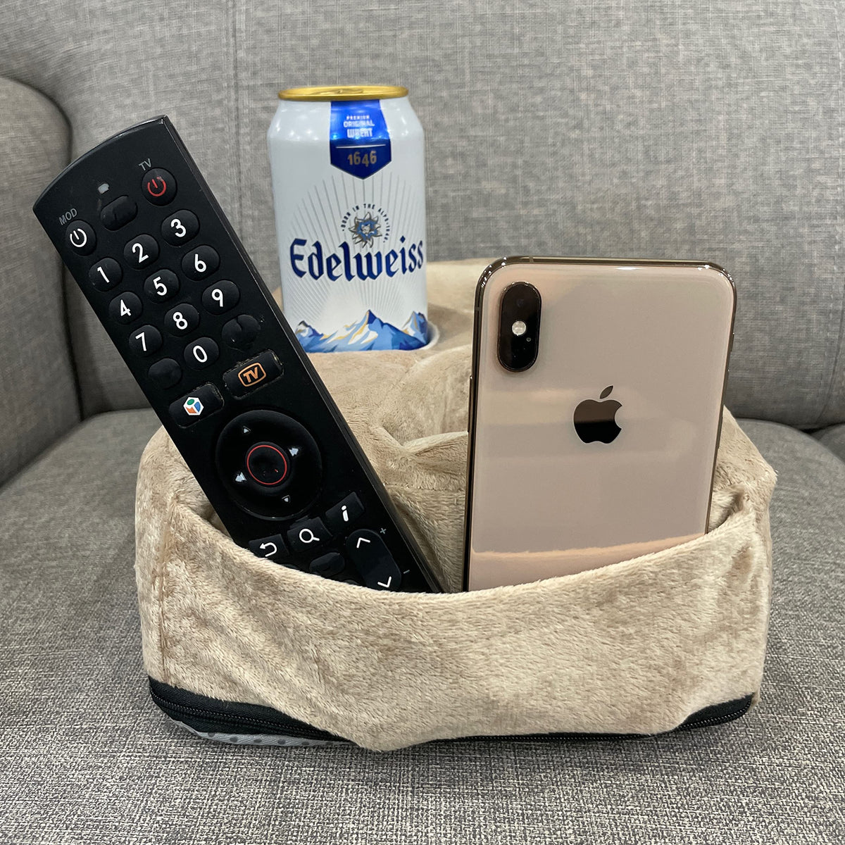 Sofa Cup Holder Caddy Pillow for Drinks, Remote & Phone Organiser
