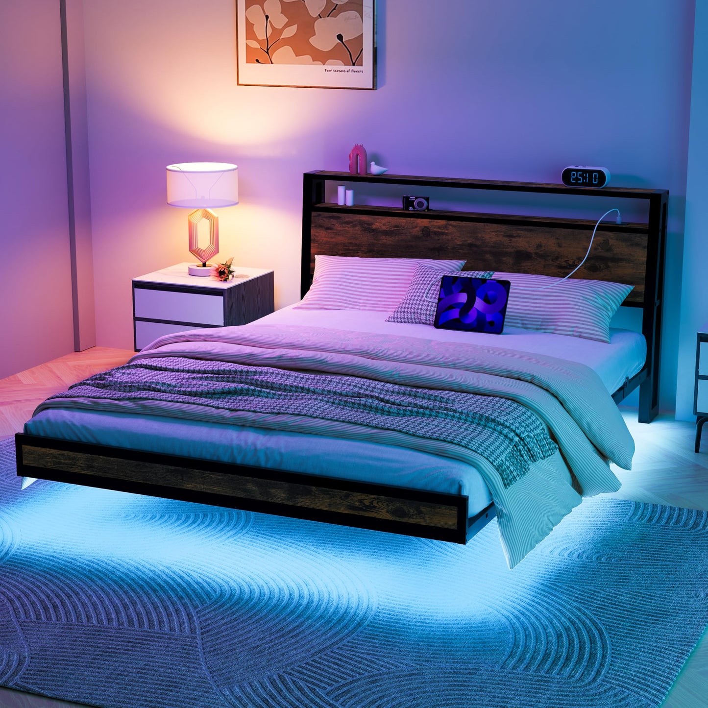 JELUTE Floating Bed Frame King Size, Black