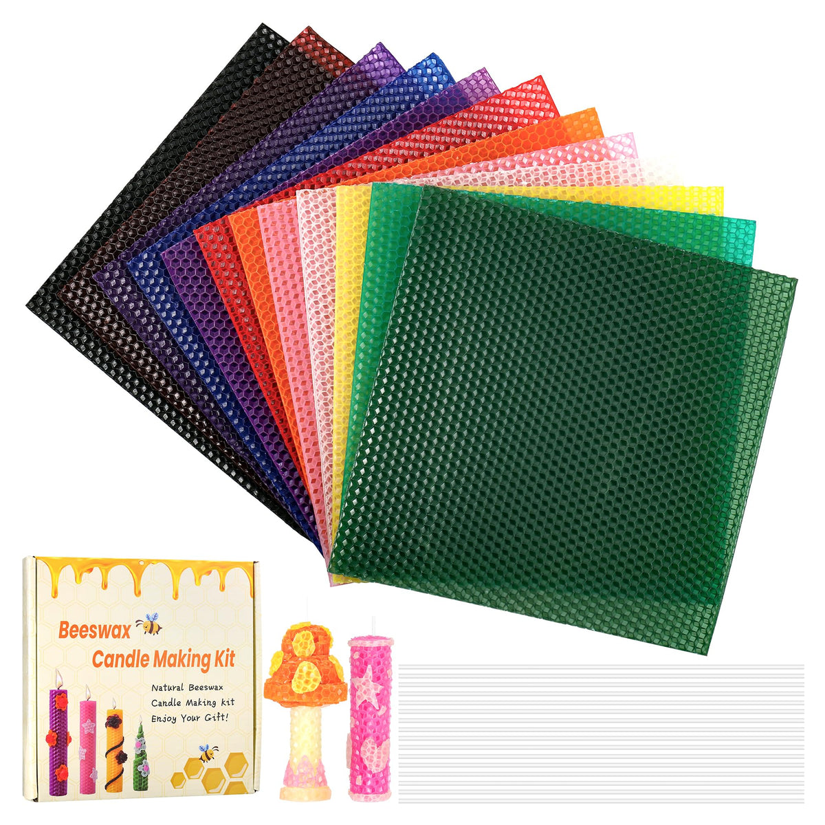 Beeswax for Candle Making Kit, 12 Colours Beeswax Sheets with Wicks for Beeswax Candles, 100% Natural Bees Wax for Making Beeswax Candles, Make Your