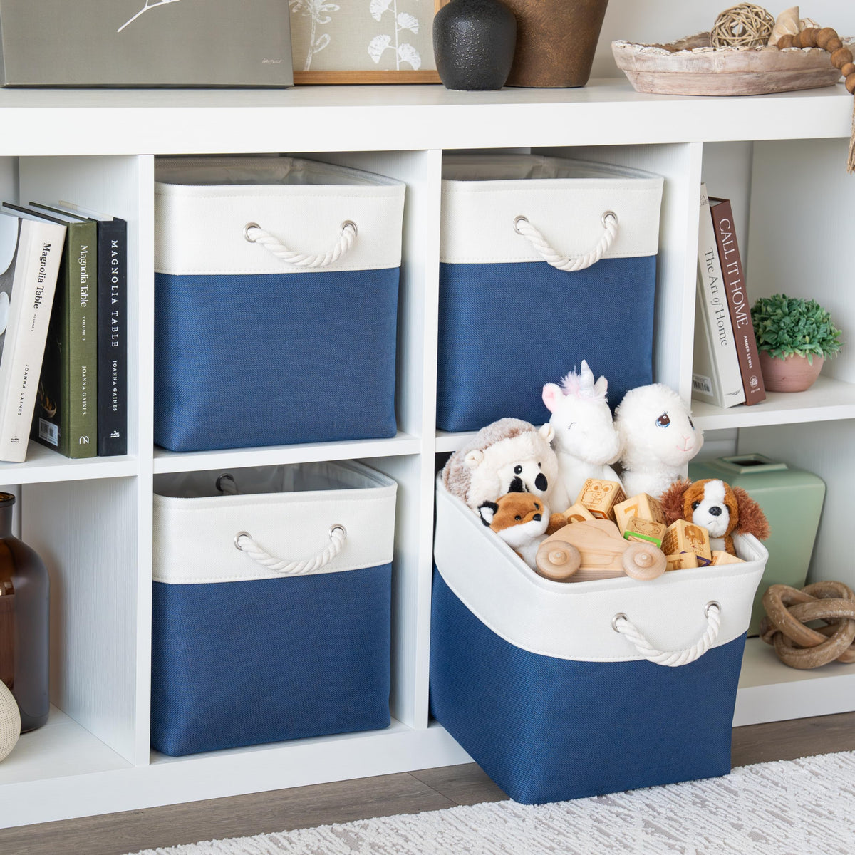 OrganiHaus Fabric Storage Boxes, Set of 3 Foldable 30X30 Cube Organiser Bins with Rope Handles for Shelves, Nursery & Closet