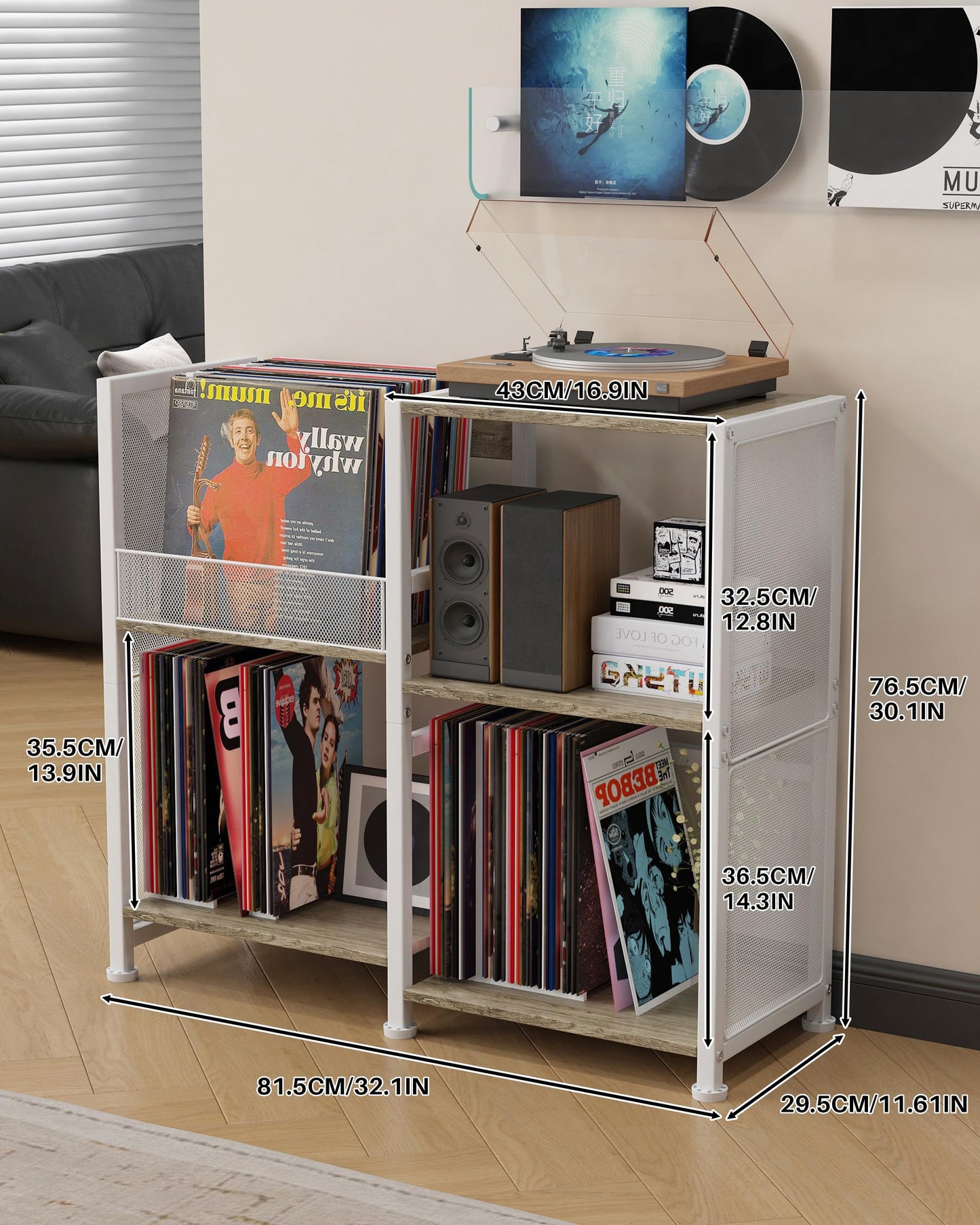 Ornestia 3 Tier Record Player Stand,Turntable Stand for Living Room,White