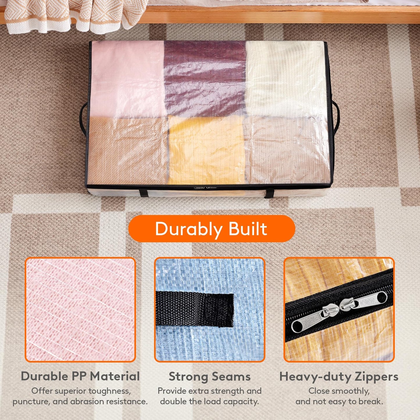 Lifewit 6 Pack Under Bed Storage, 60L Large Clear Plastic Storage Bags, Clothes Storage Boxes Wardrobe Storage Organizer with Reinforced Handle Sturdy