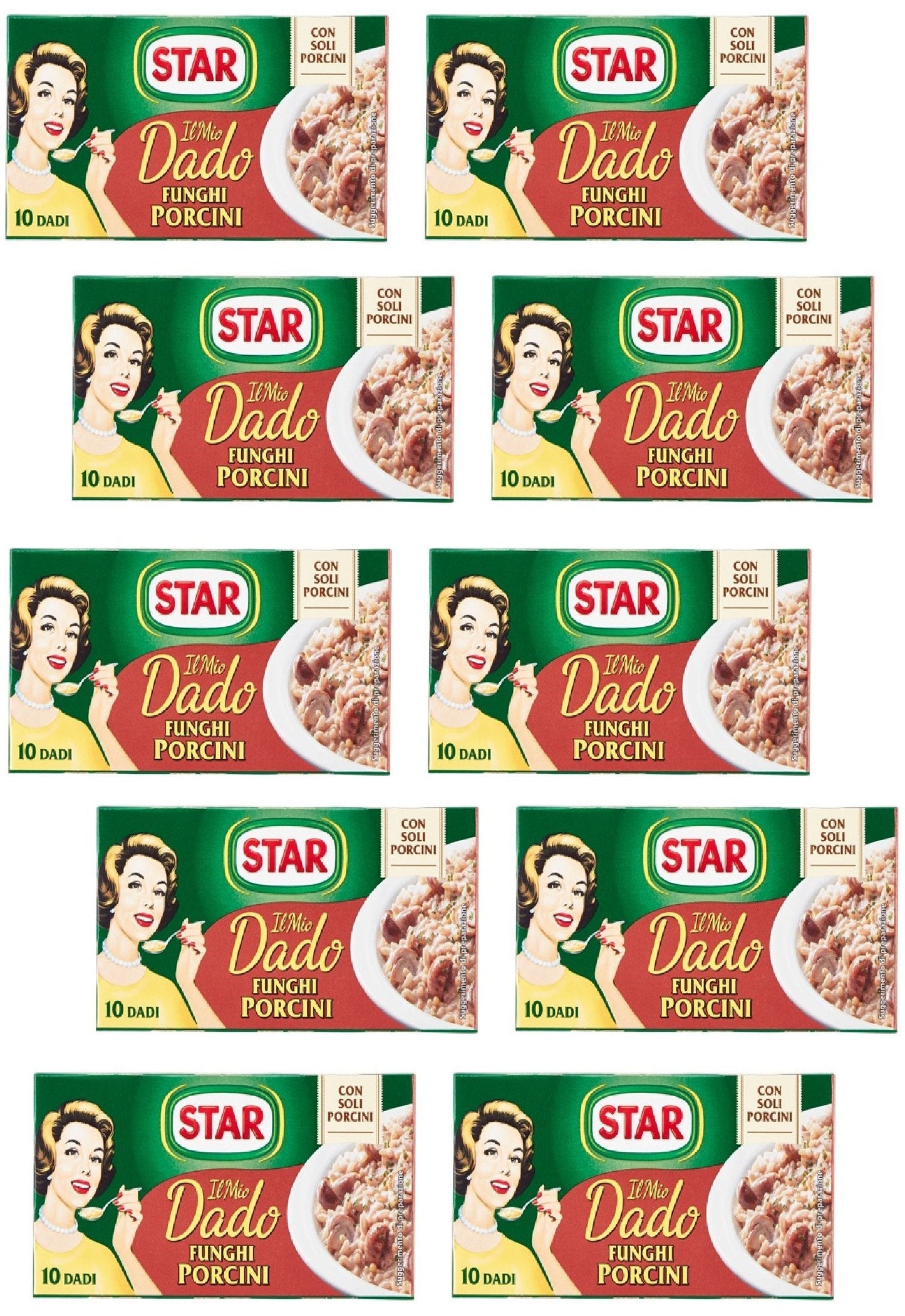 Star: "Il Mio Dado Funghi Porcini" Bouillon Cubes, Porcini Mushroom * 10-Cubes Boxes, 10g Each Cube * Pack of 10 [ Italian Import ]