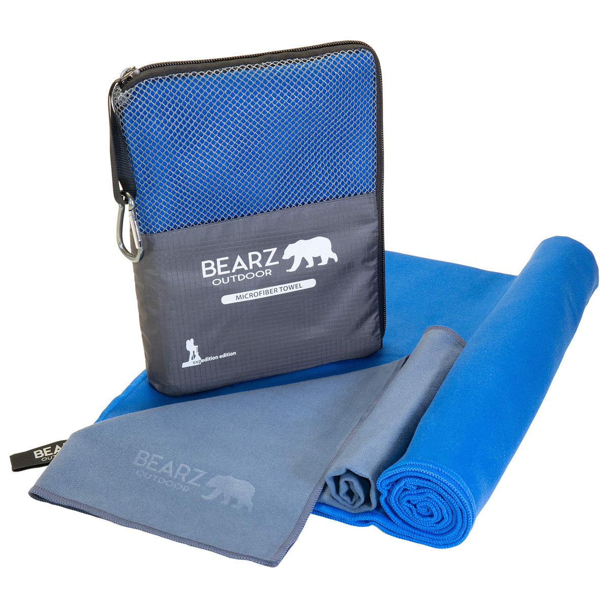 BEARZ Outdoor Microfibre Towel Set (120 x 60 cm & Small Face Towel) - Lightweight Beach Towel, Quick-Drying Travel Towel, Sports Towel - Microfibre