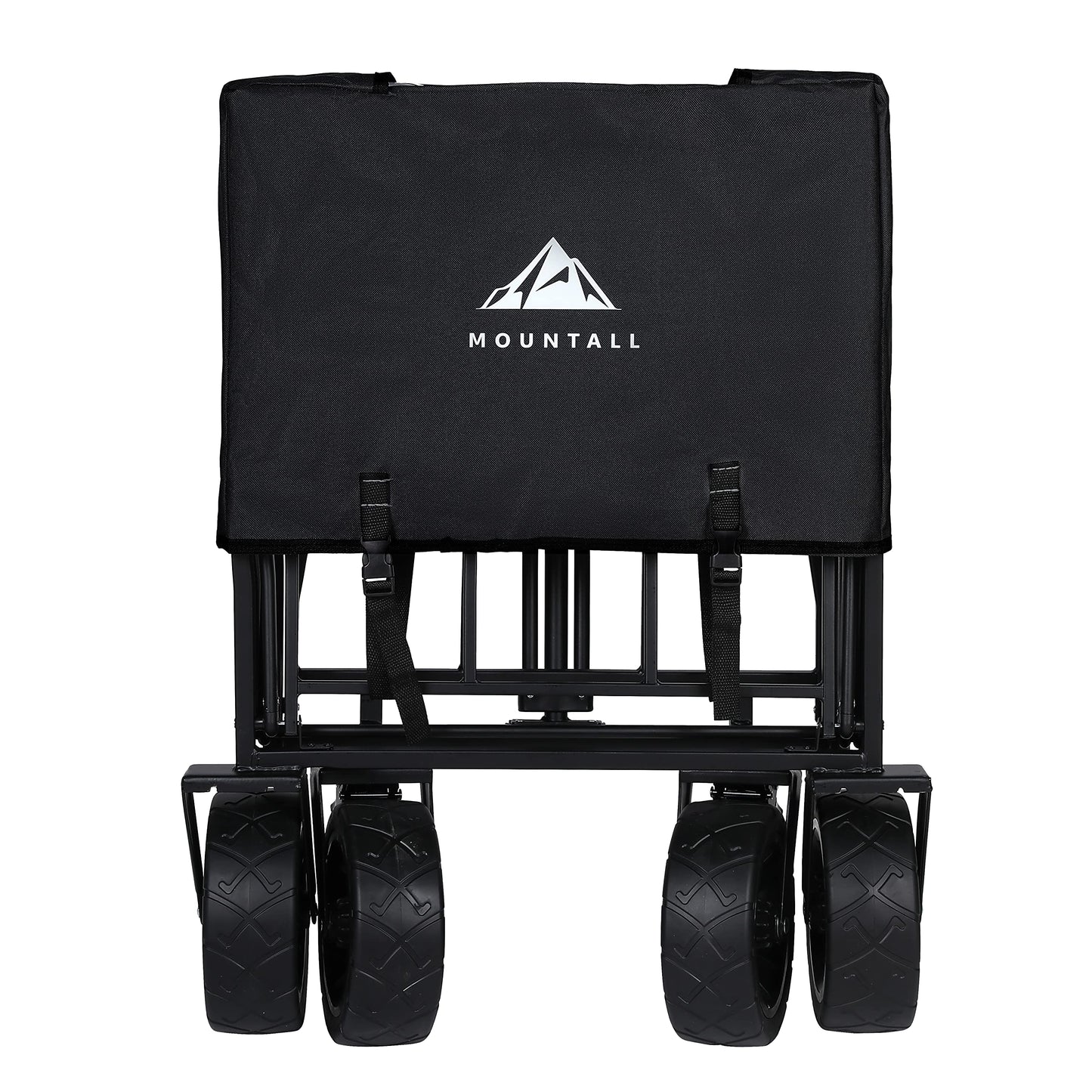 Heavy Duty Folding Wagon With Large Wheel, Trolley Cart Outdoor Transport Trailer Foldable Outdoor Garden Utility Wagon/Trolley with Cover Bag (Black)