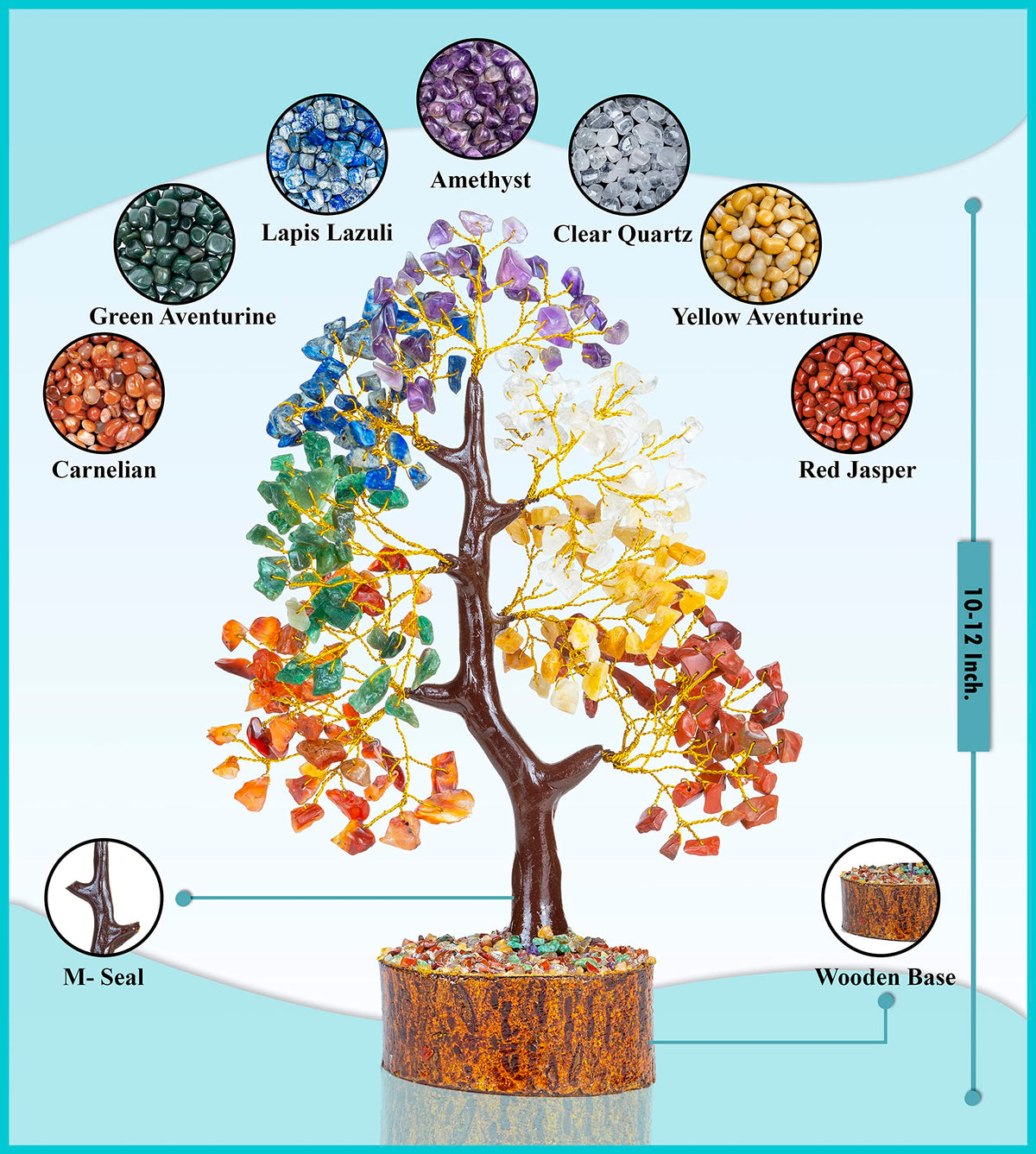 Seven Chakra Tree of Life - Crystal Tree for Positive Energy - Tree of Life Decor - Feng Shui Tree Decor - 7 Chakra Tree, Money Tree Bonsai - Stone