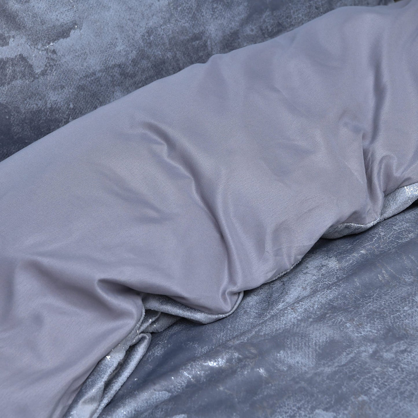 Sleepdown Marble Velvet Metallic Grey Plain Reverse Duvet Cover Quilt Pillow Cases Bedding Set Soft Easy Care - Super King (220cm x 260cm)