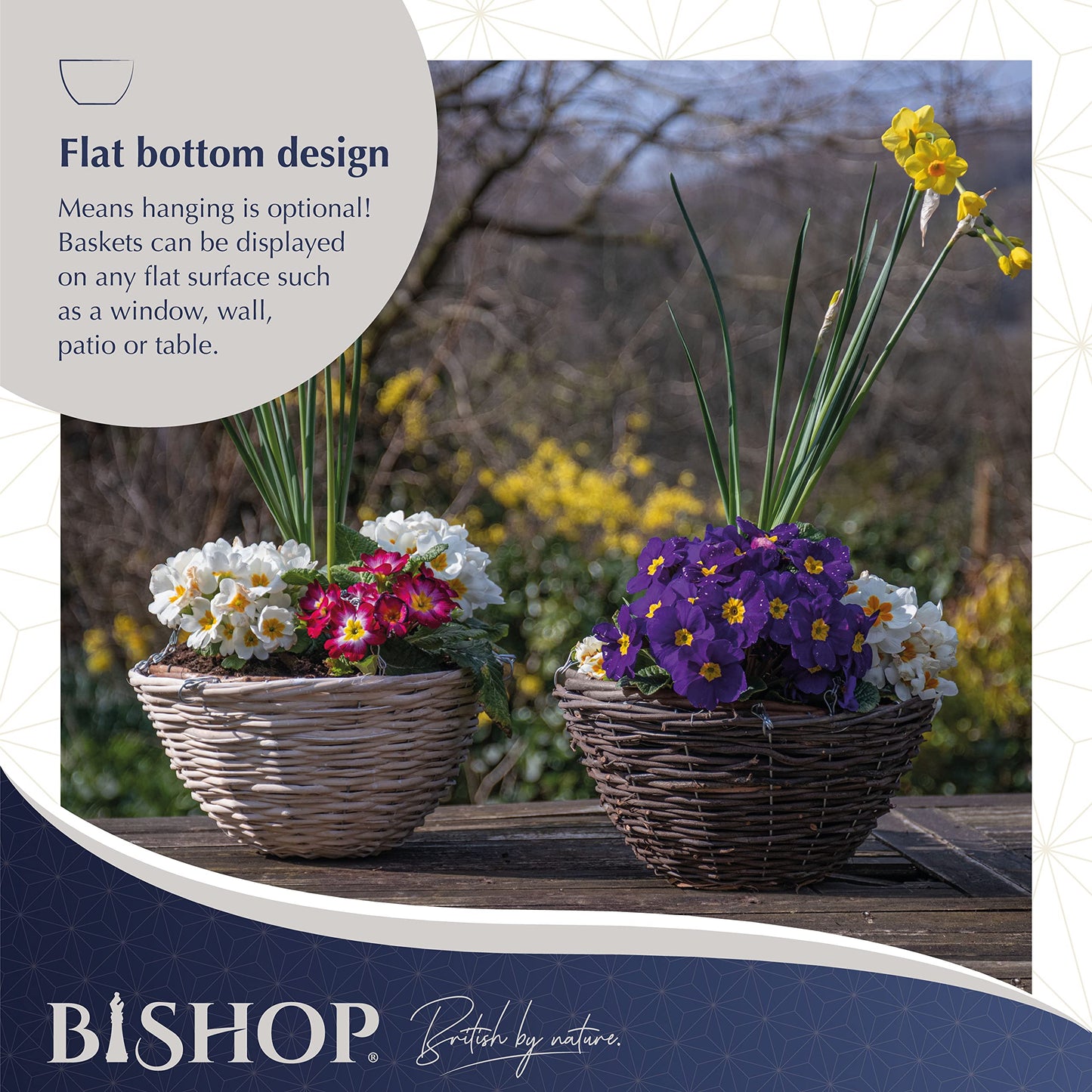 Bishop Rattan Hanging Baskets Outdoor ? Dark Wicker 12 inch Hanging Basket With Liner ? Perfect Gardening Gifts For Women ? Great Looking Garden