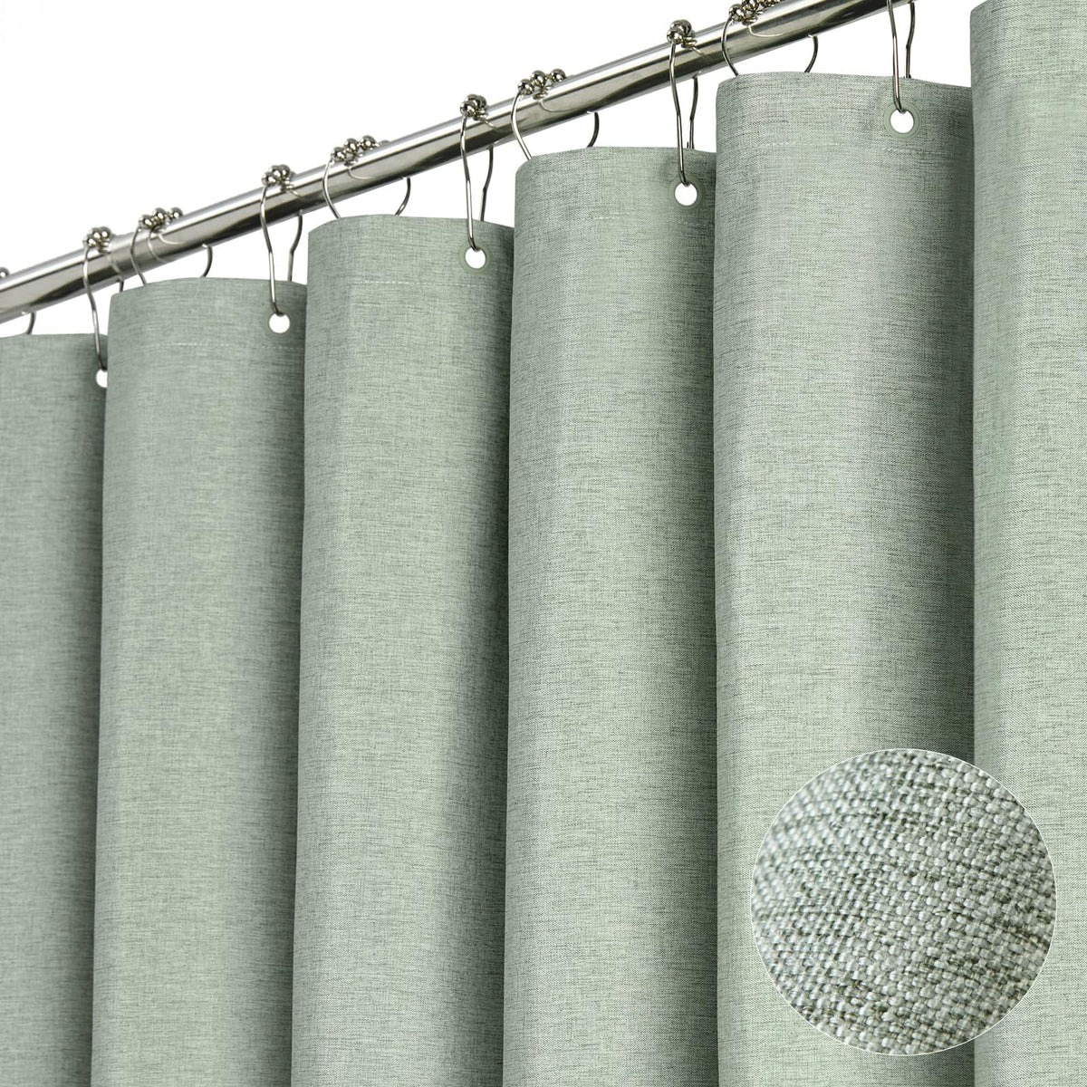 BTTN Green Linen Shower Curtain, Modern Mildew Resistant Textured Fabric, Waterproof Polyester for Wet Bathroom, Weighted Hem, Durable and Washable,