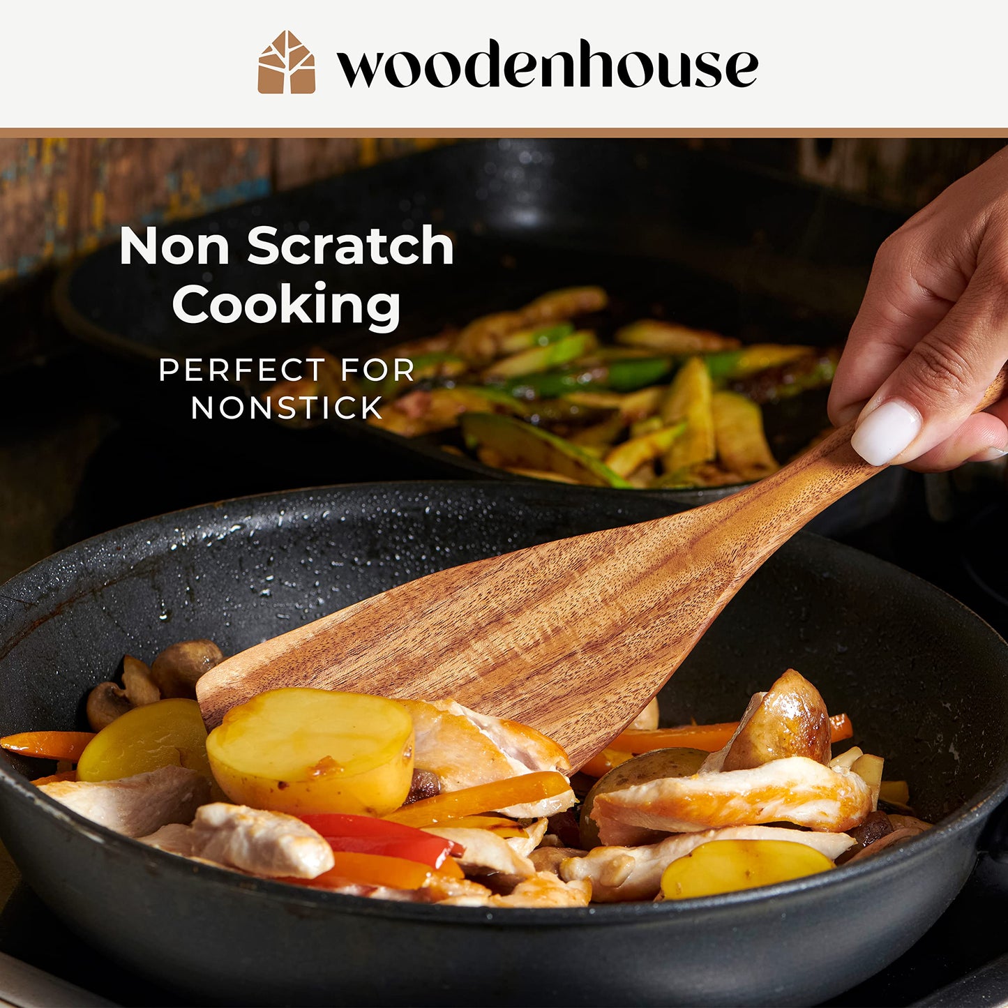 Wooden Spoons for Cooking, 10 Pcs Teak Wood Cooking Utensil Set - Wooden Kitchen Utensils for Nonstick Pans & Cookware - Study, Lightweight & Heat