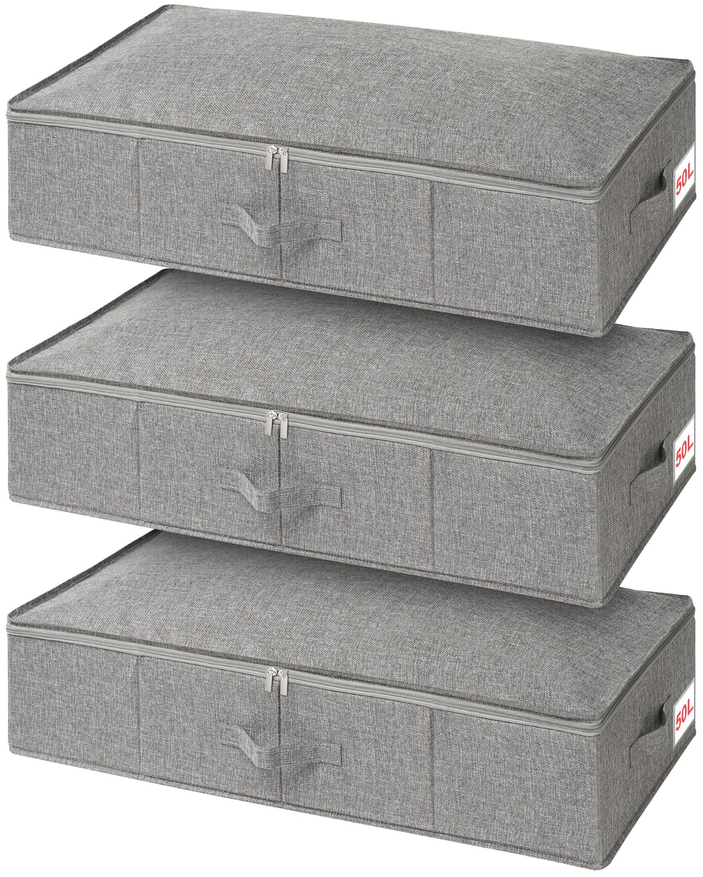 Under Bed Storage Box with Lids, 3 Pack Underbed Storage with Side & Bottom Support & 3 Handles, Large Foldable Fabric Under Bed Storage Bag with Zip