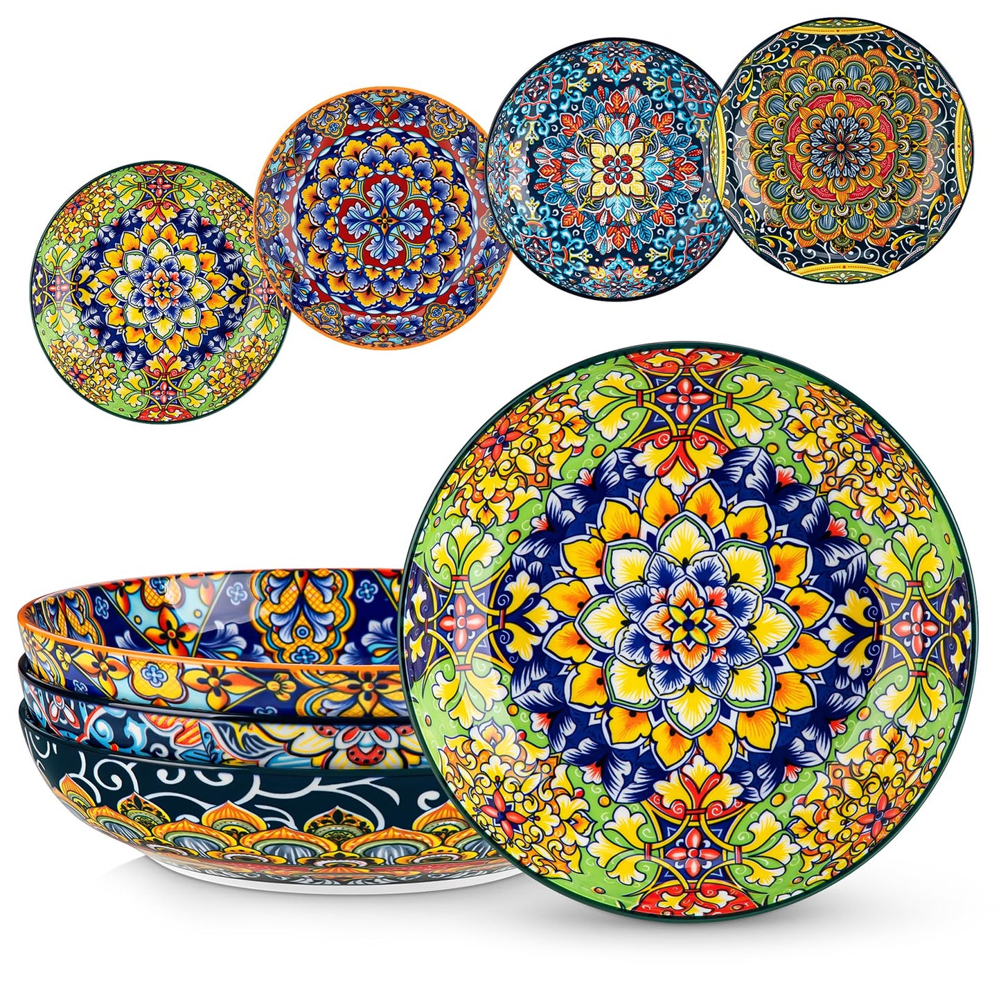 vancasso SIMI Pasta Bowls Set of 4, Porcelain Salad Bowls, 42 oz Large Corlorful Serving Bowls for Kitchen, Dishwasher & Microwave Safe Soup Bowls,